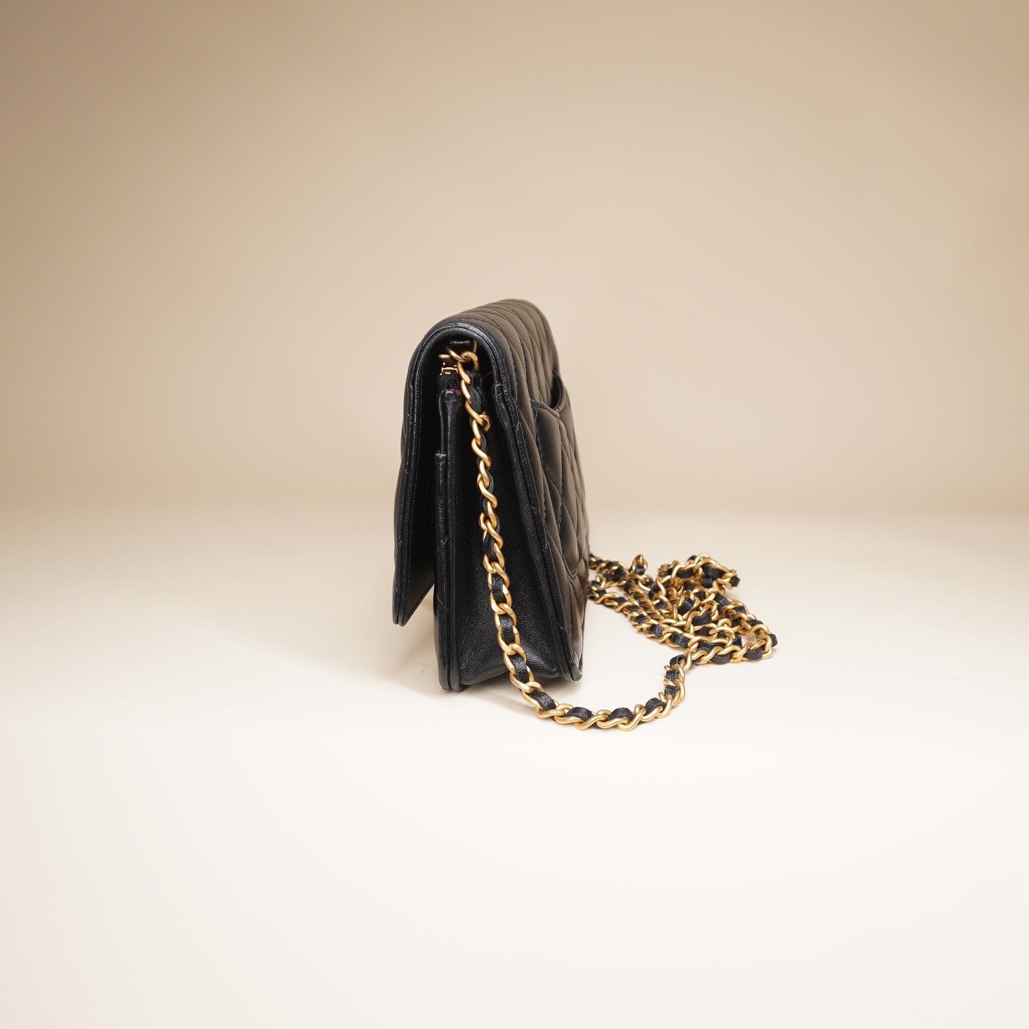 PRE-OWNED Lambskin Plexiglass Quilted Coco Love WOC Black