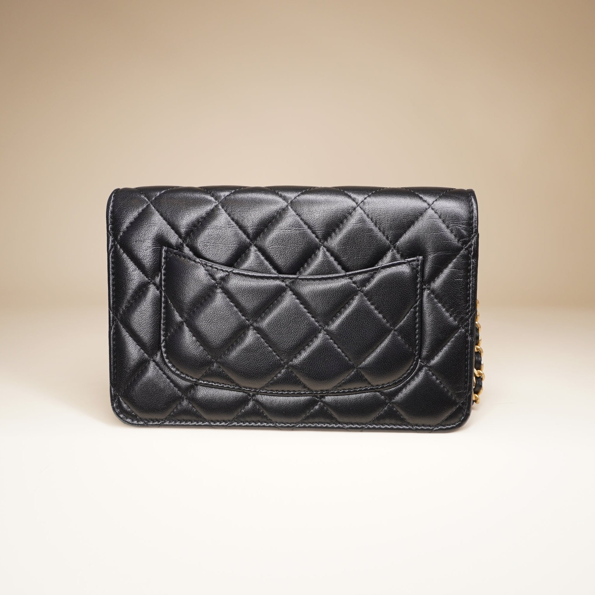 PRE-OWNED Lambskin Plexiglass Quilted Coco Love WOC Black