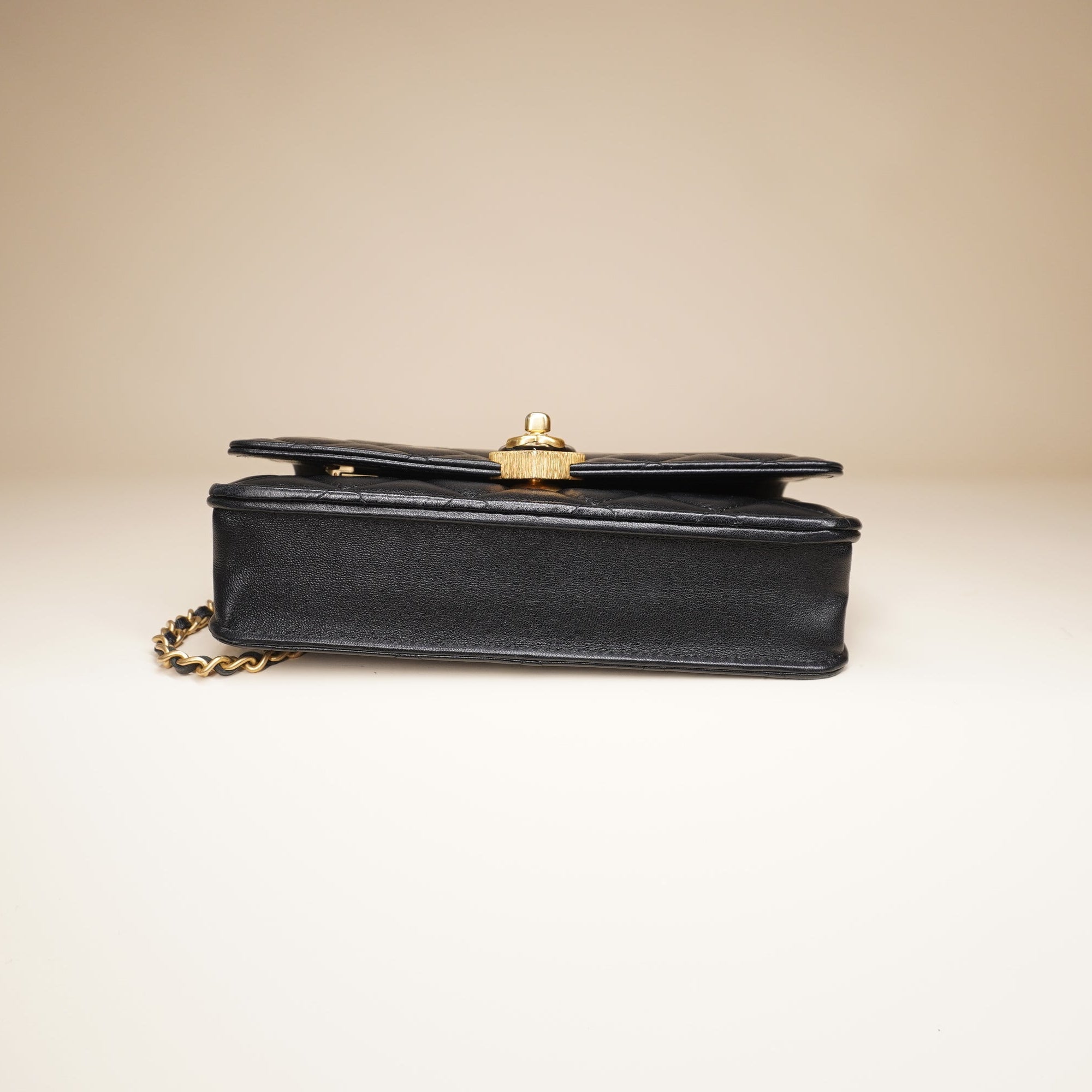 PRE-OWNED Lambskin Plexiglass Quilted Coco Love WOC Black