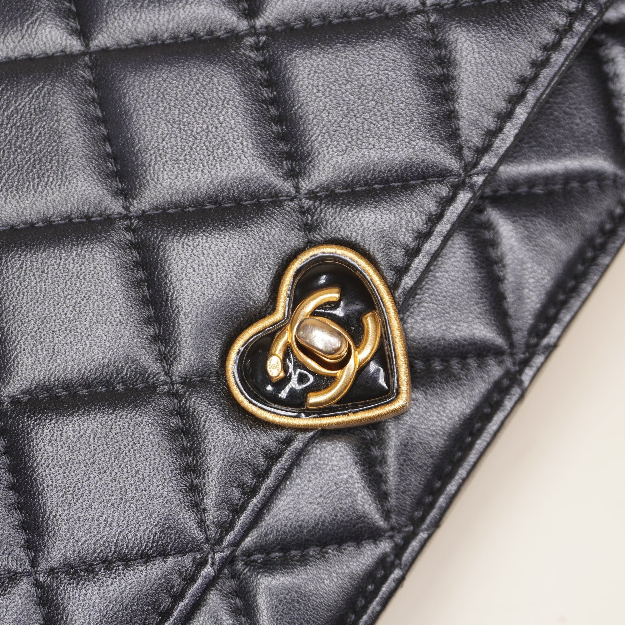 PRE-OWNED Lambskin Plexiglass Quilted Coco Love WOC Black