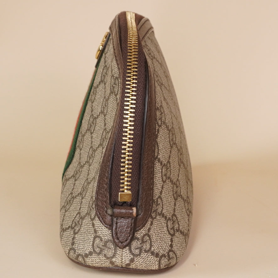 PRE-OWNED GG Supreme Monogram Textured Calfskin Web Large Ophidia Cosmetic Case