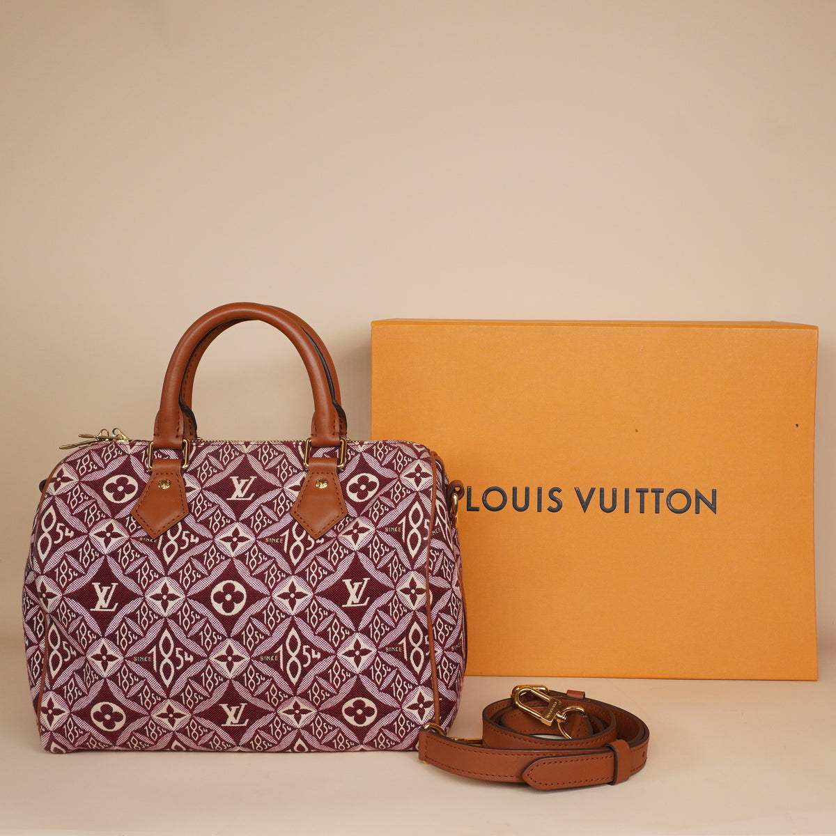 PRE-OWNED LV Jacquard Since 1854 Speedy Bandouliere 25 Bordeaux