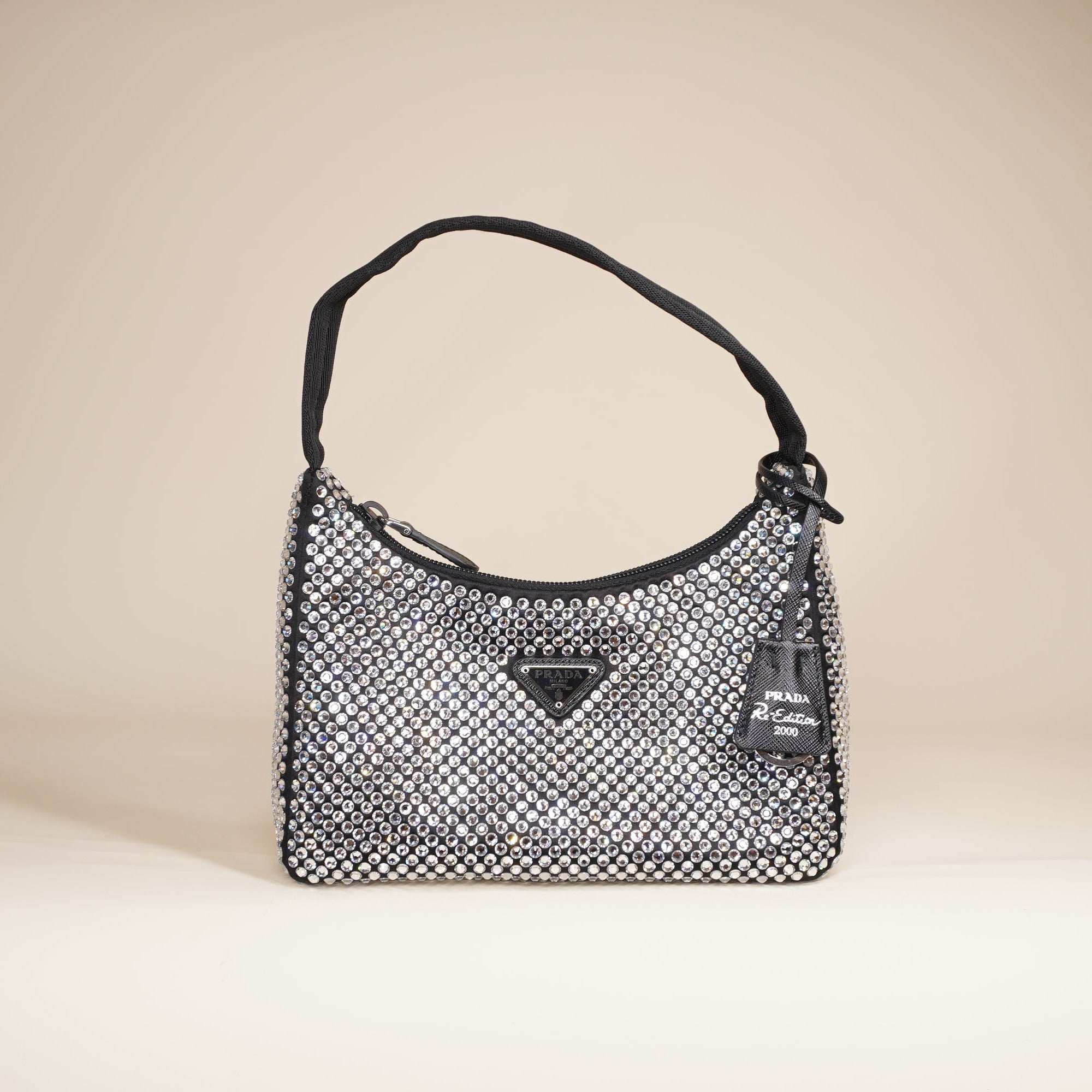 PRE-OWNED Black Crystals Satin Re-Edition 2005 Mini Bag