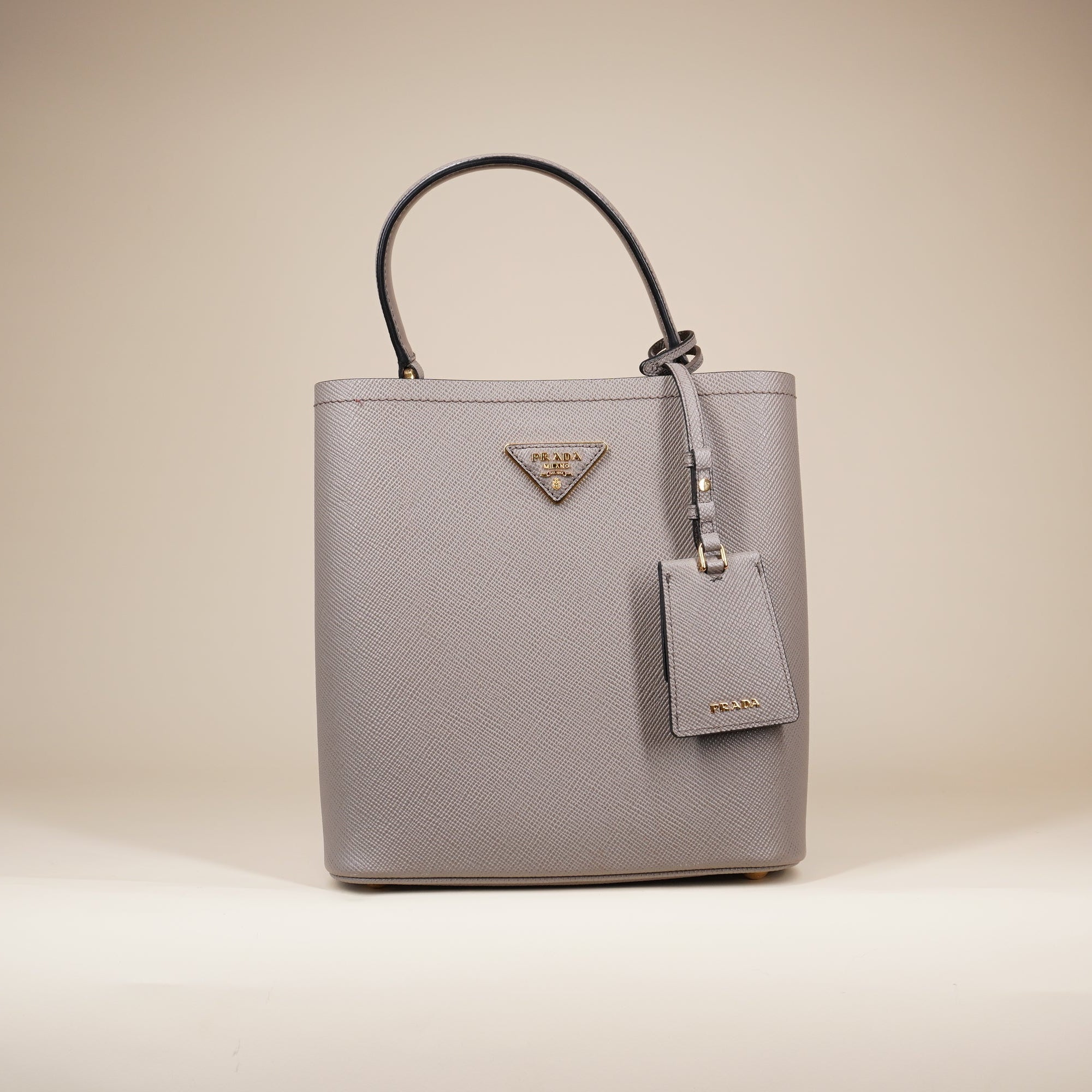 PRE-OWNED Grey Saffiano Leather Panier Tote Shoulder Bag