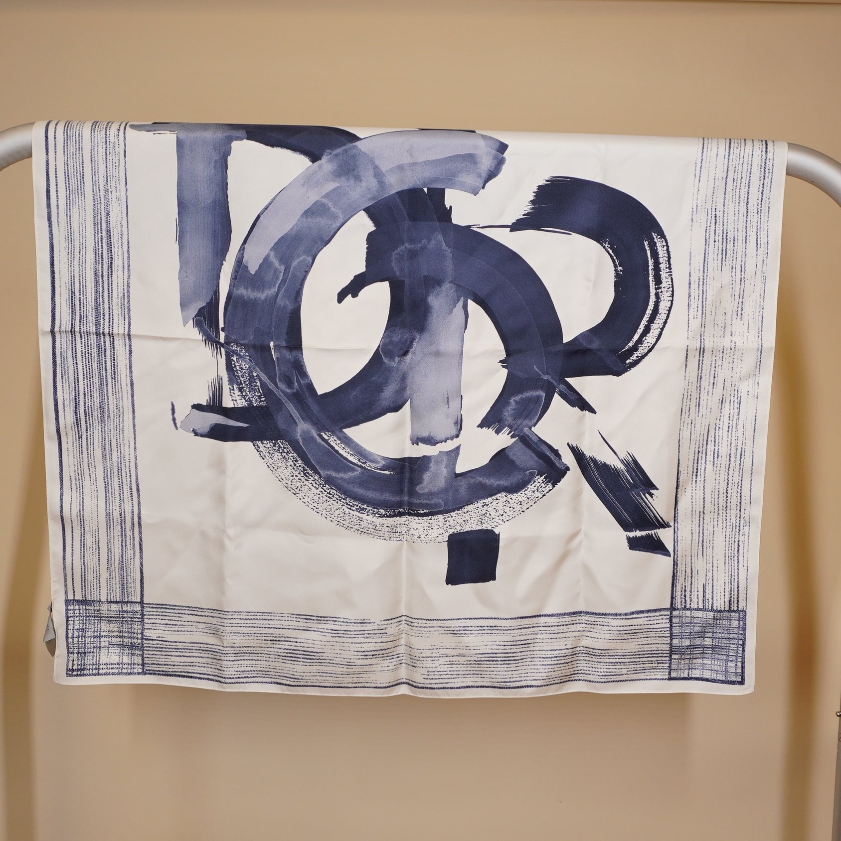 PRE-OWNED Blue White Square Silk Scarf