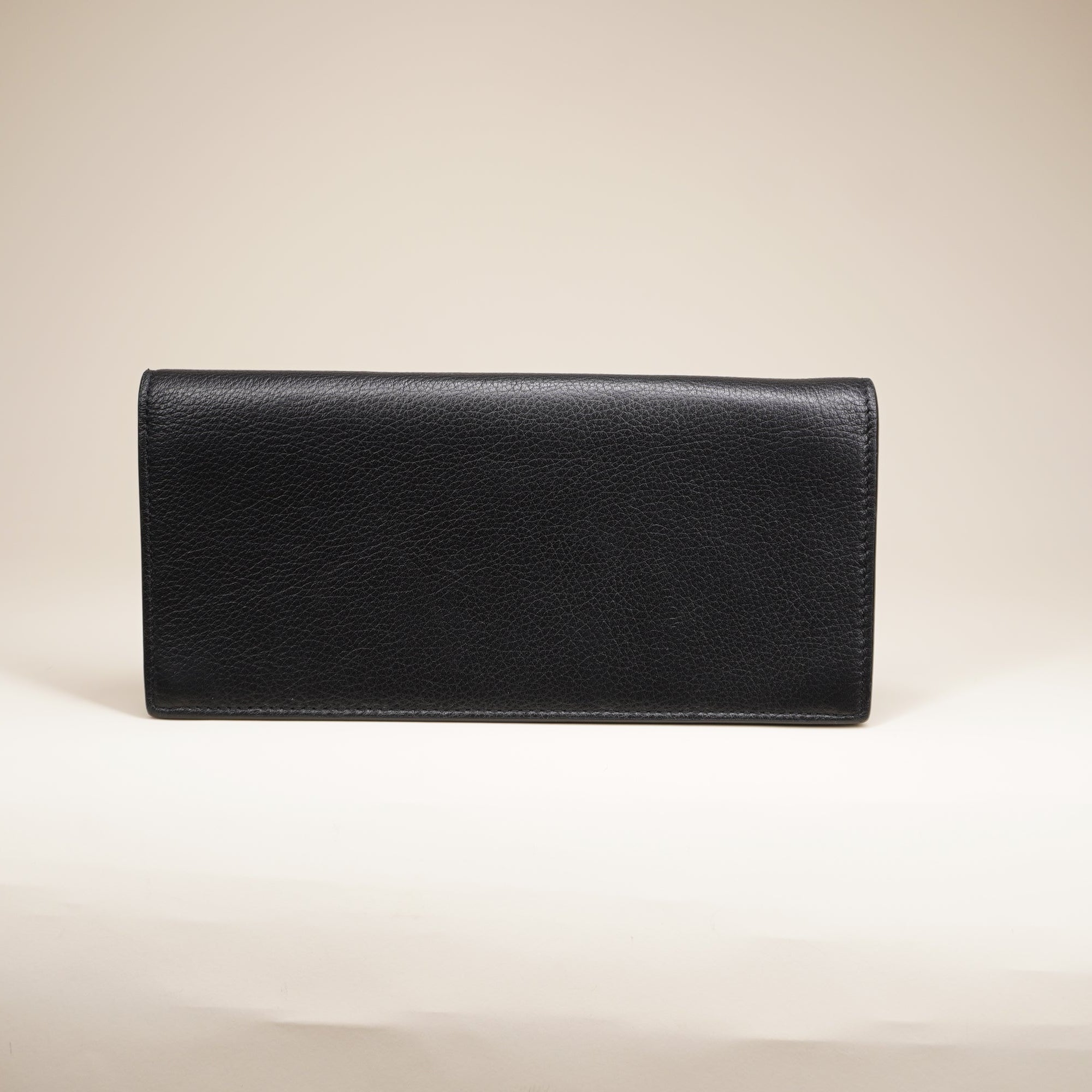 PRE-OWNED YLS Tiny Cassandre Flat Wallet Grained Leather Black