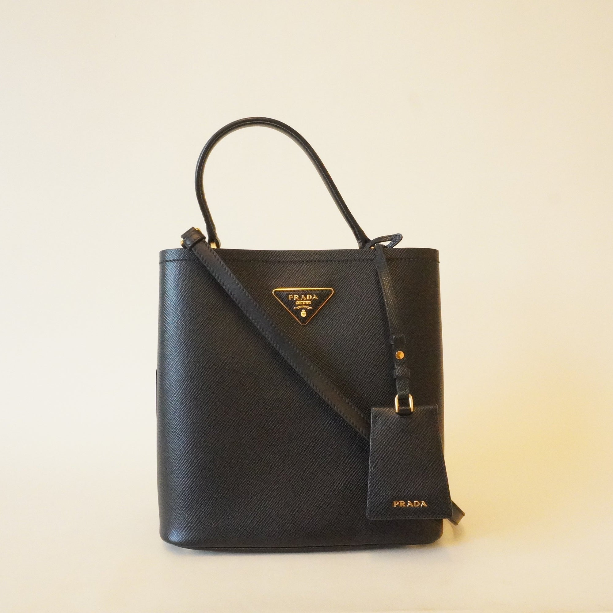 PRE-OWNED Black Panier Medium Saffiano Shoulder Bag
