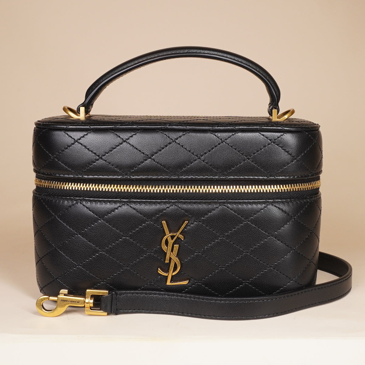 PRE-OWNED Lambskin Quilted Mini Gaby Vanity Case Black