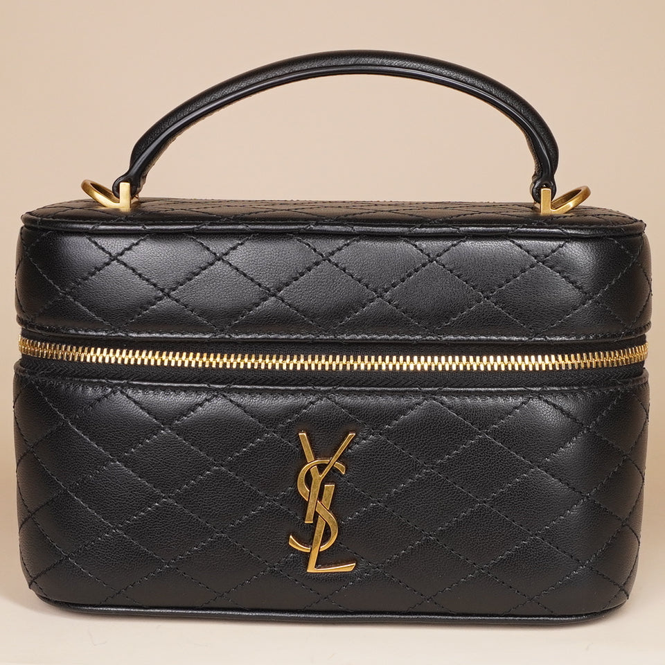 PRE-OWNED Lambskin Quilted Mini Gaby Vanity Case Black