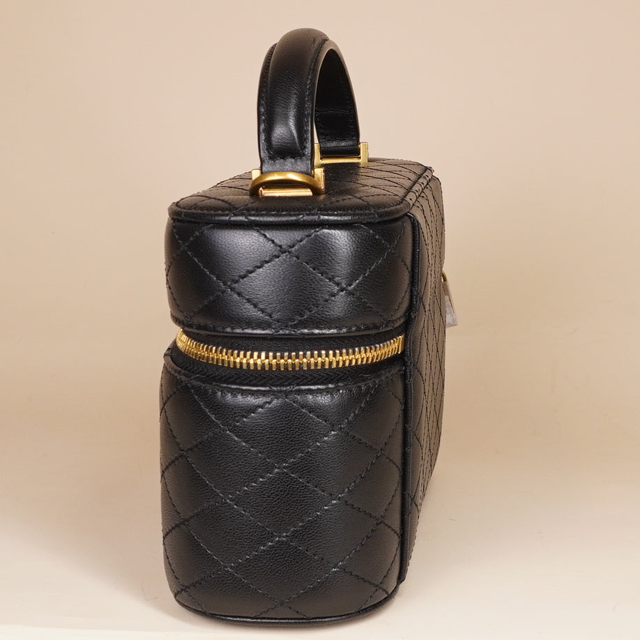 PRE-OWNED Lambskin Quilted Mini Gaby Vanity Case Black