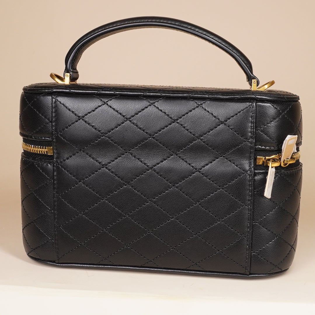 PRE-OWNED Lambskin Quilted Mini Gaby Vanity Case Black