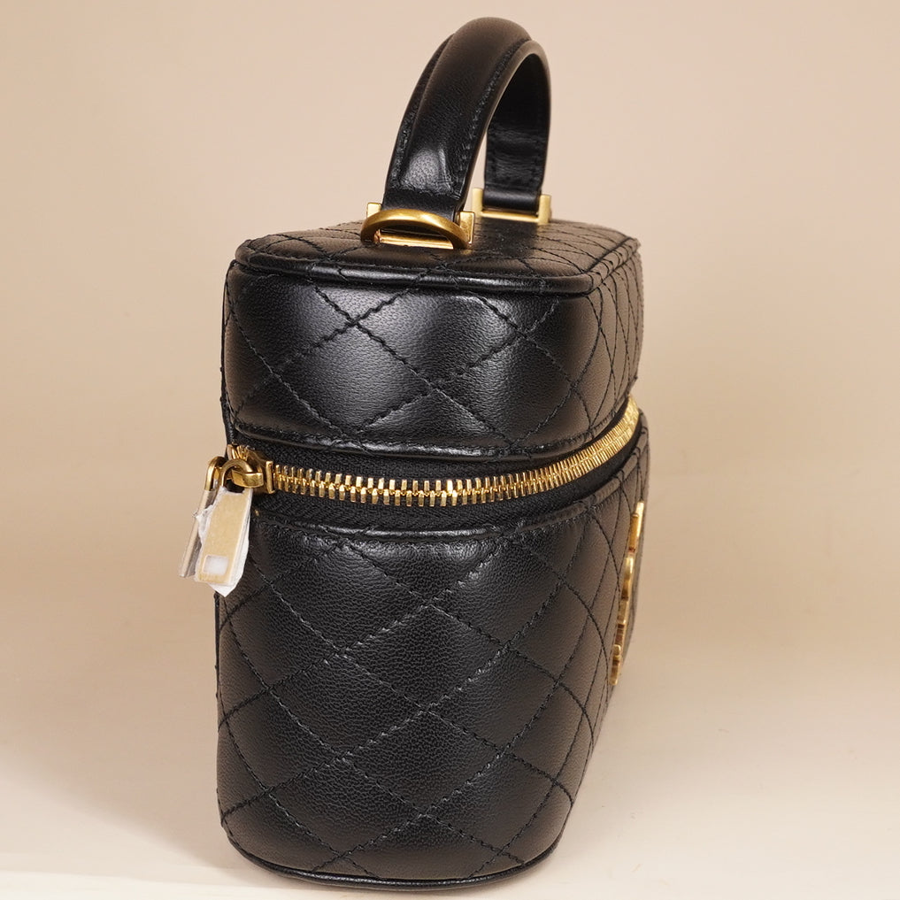 PRE-OWNED Lambskin Quilted Mini Gaby Vanity Case Black