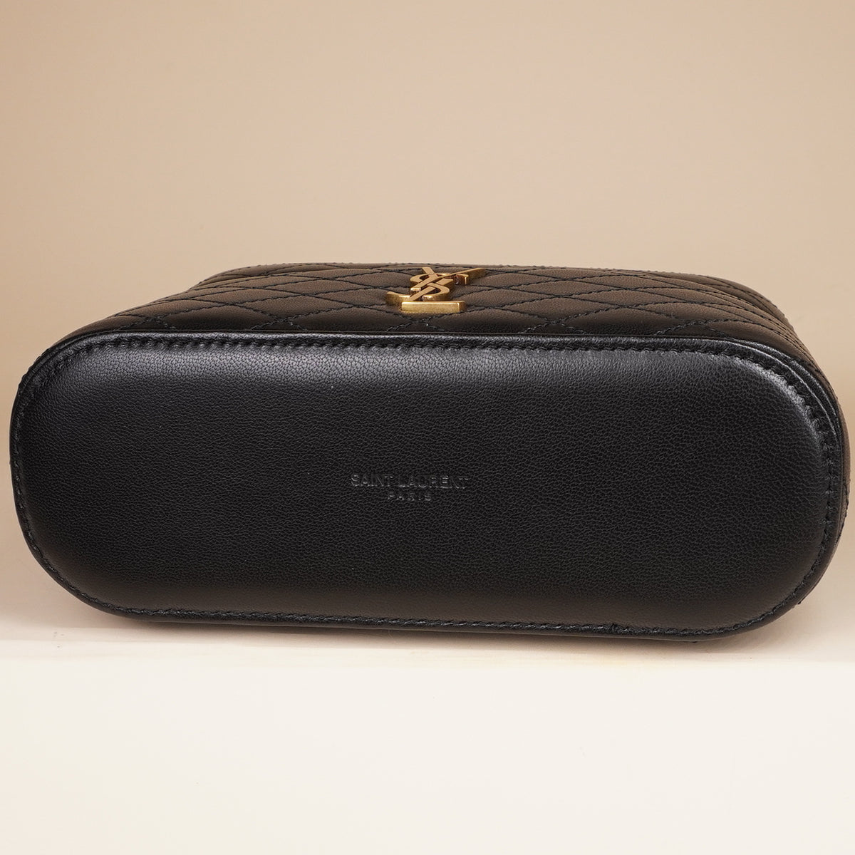 PRE-OWNED Lambskin Quilted Mini Gaby Vanity Case Black