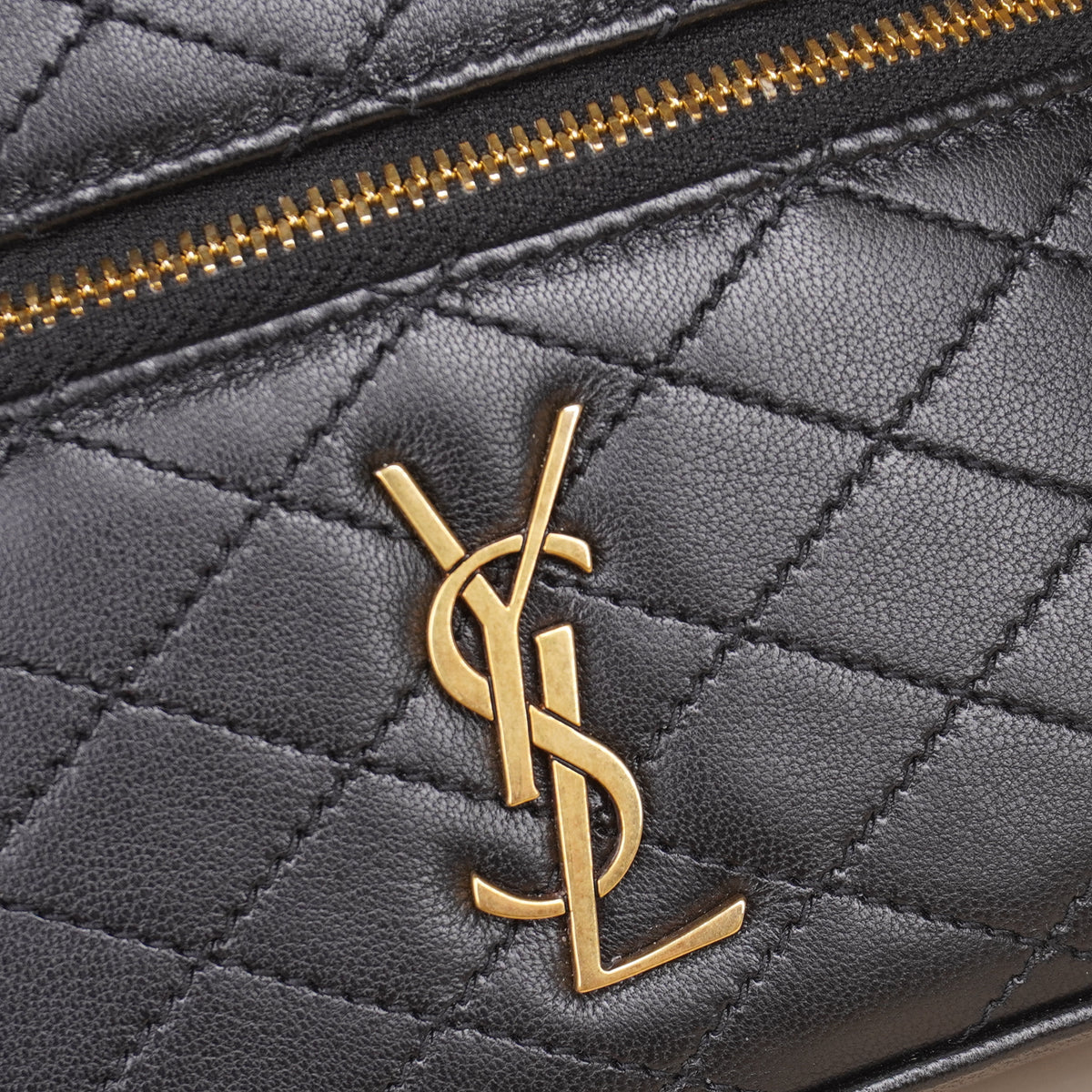 PRE-OWNED Lambskin Quilted Mini Gaby Vanity Case Black