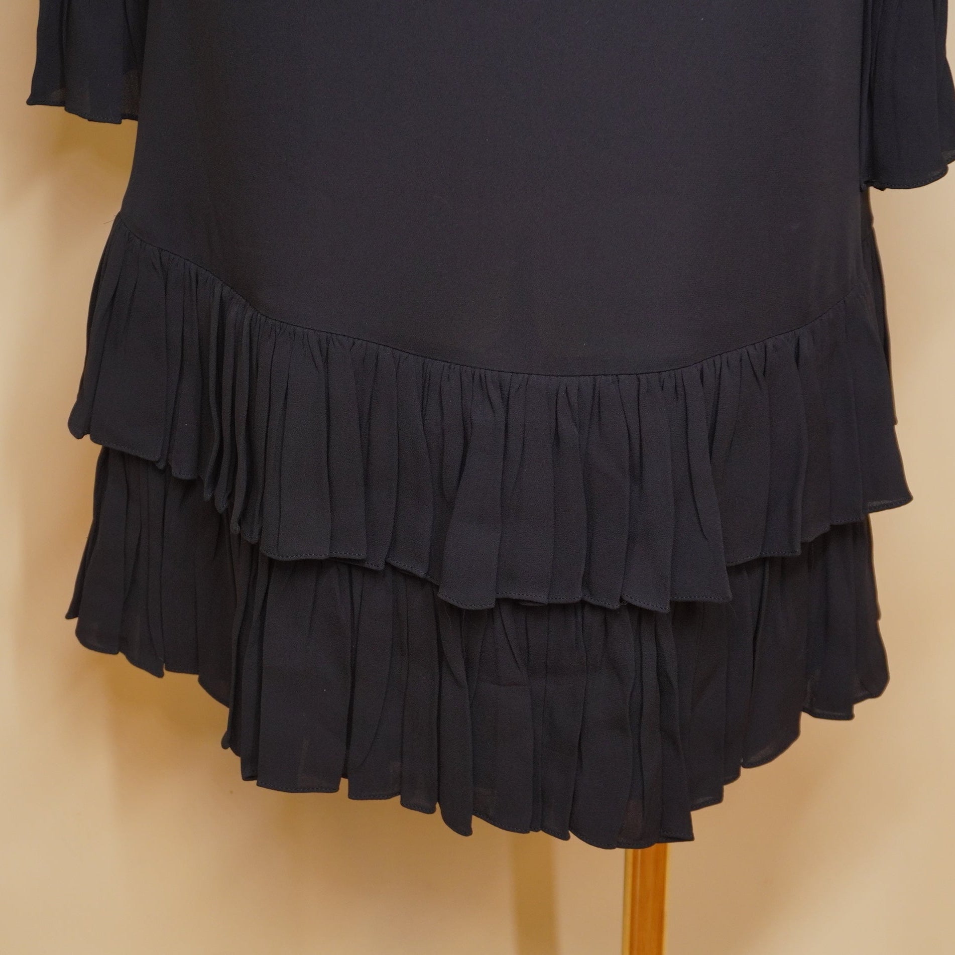 PRE-OWNED  Ruffle Silk Crepe Short Dress Navy S