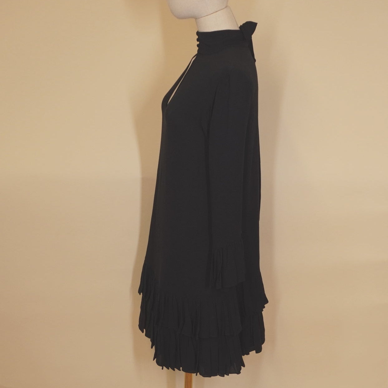 PRE-OWNED  Ruffle Silk Crepe Short Dress Navy S