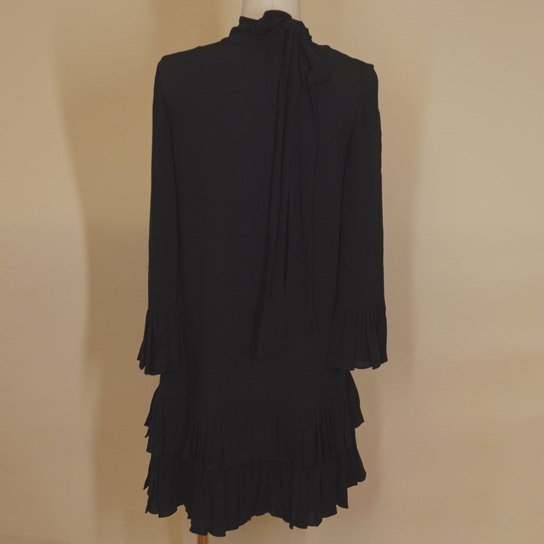 PRE-OWNED  Ruffle Silk Crepe Short Dress Navy S