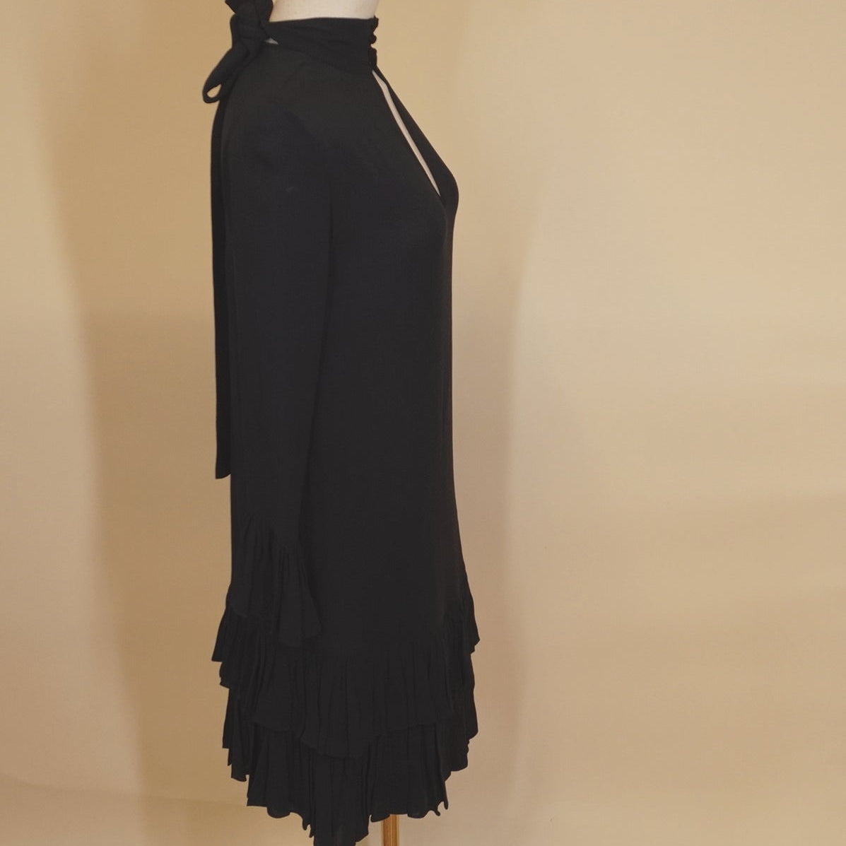 PRE-OWNED  Ruffle Silk Crepe Short Dress Navy S