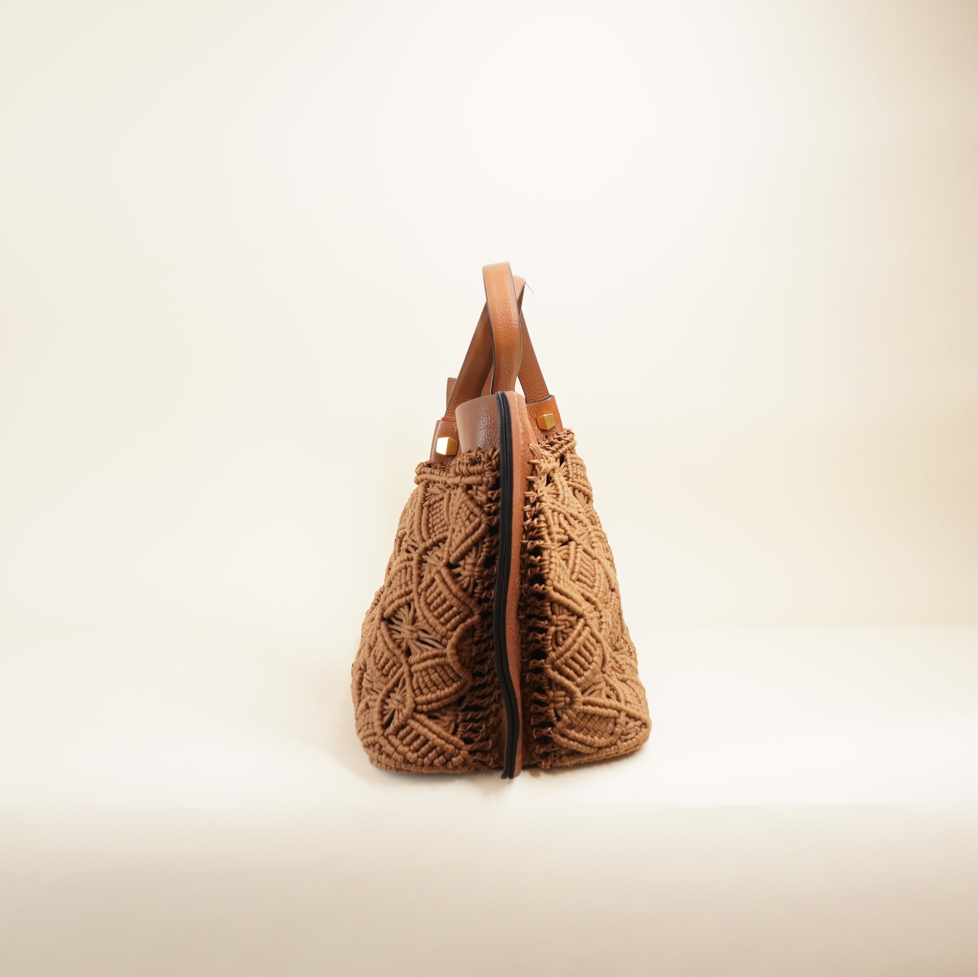 PRE-OWNED VLogo Escape Brown Leather Crochet Tote Bag