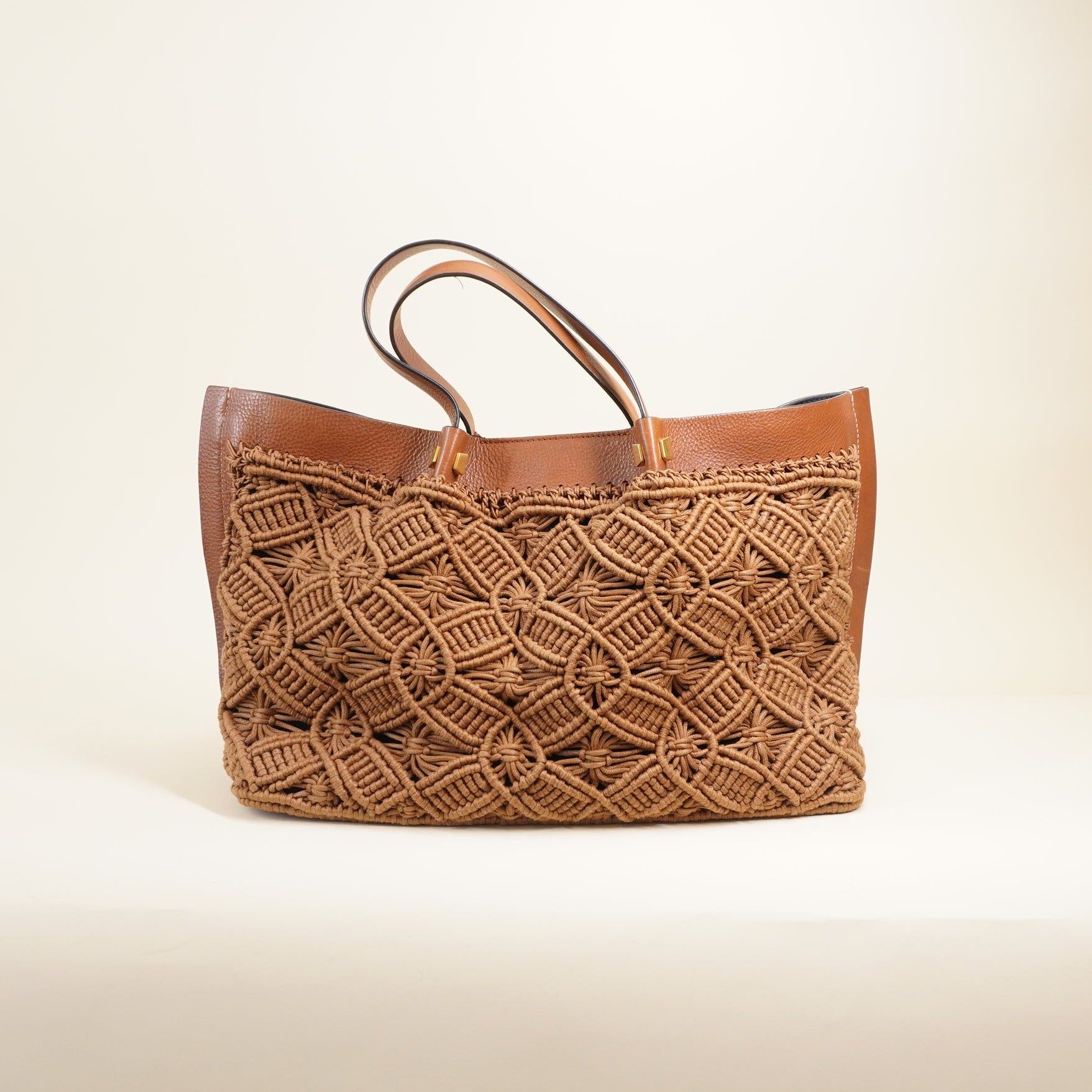 PRE-OWNED VLogo Escape Brown Leather Crochet Tote Bag