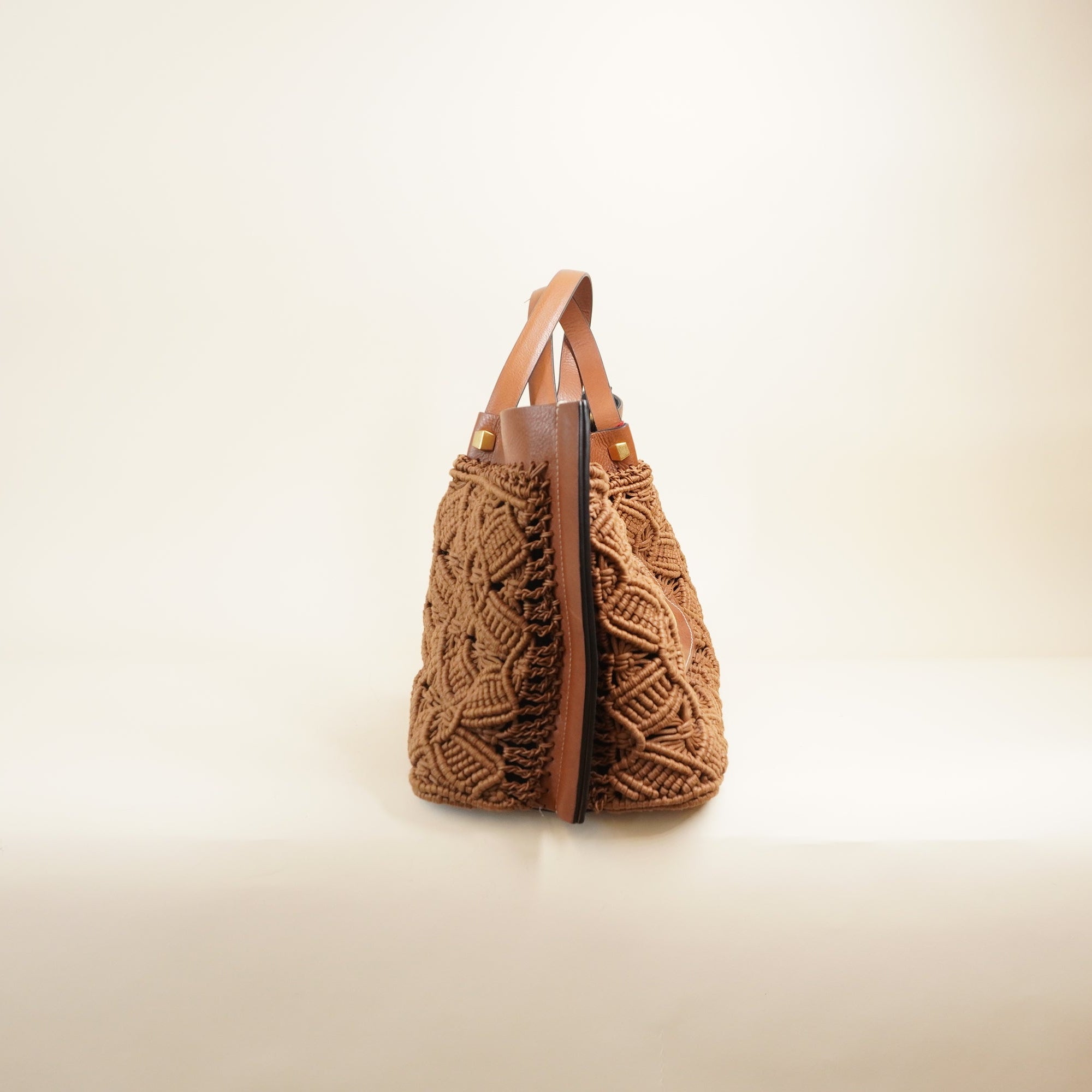 PRE-OWNED VLogo Escape Brown Leather Crochet Tote Bag