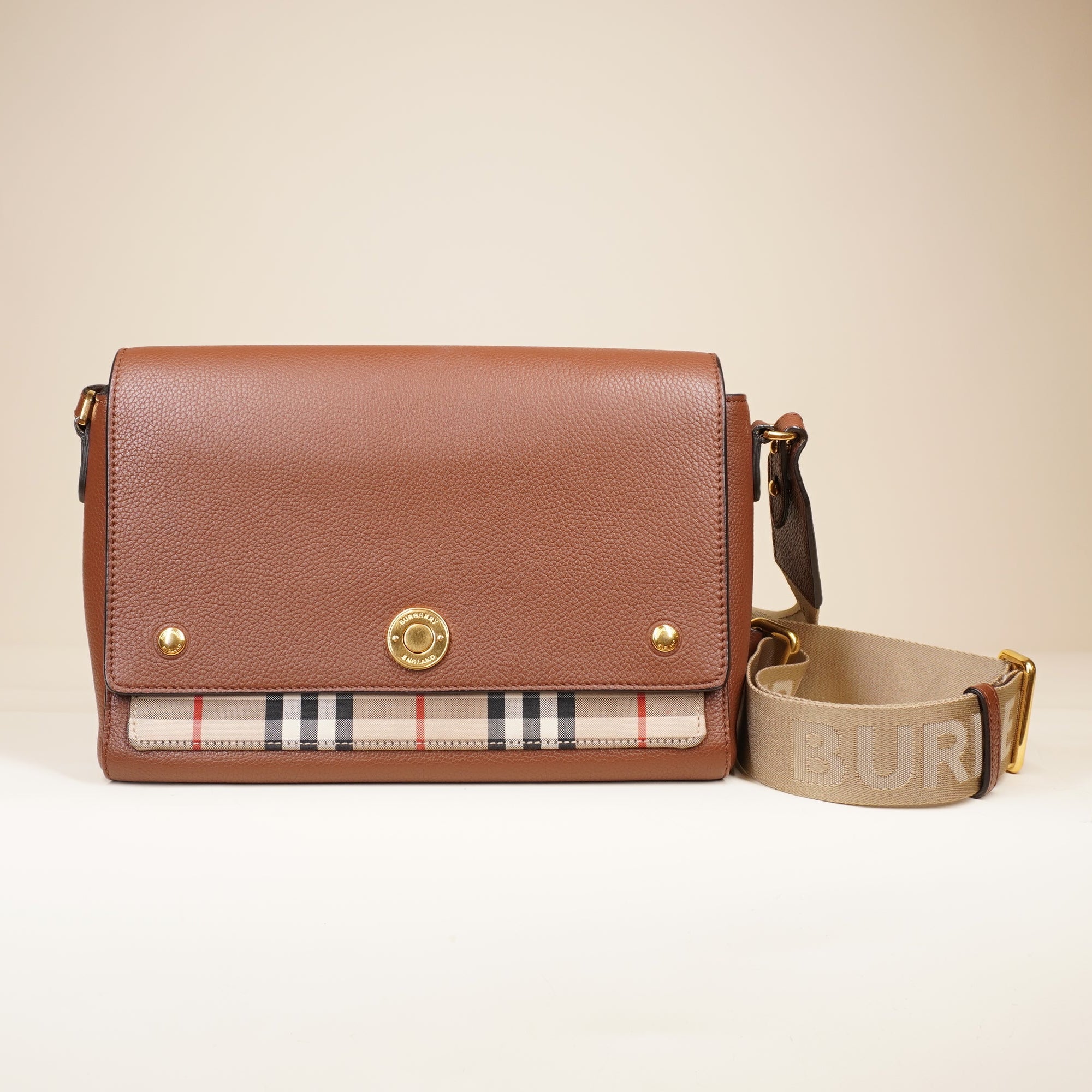 PRE-OWNED Calfskin Vintage Check Note Crossbody Bag