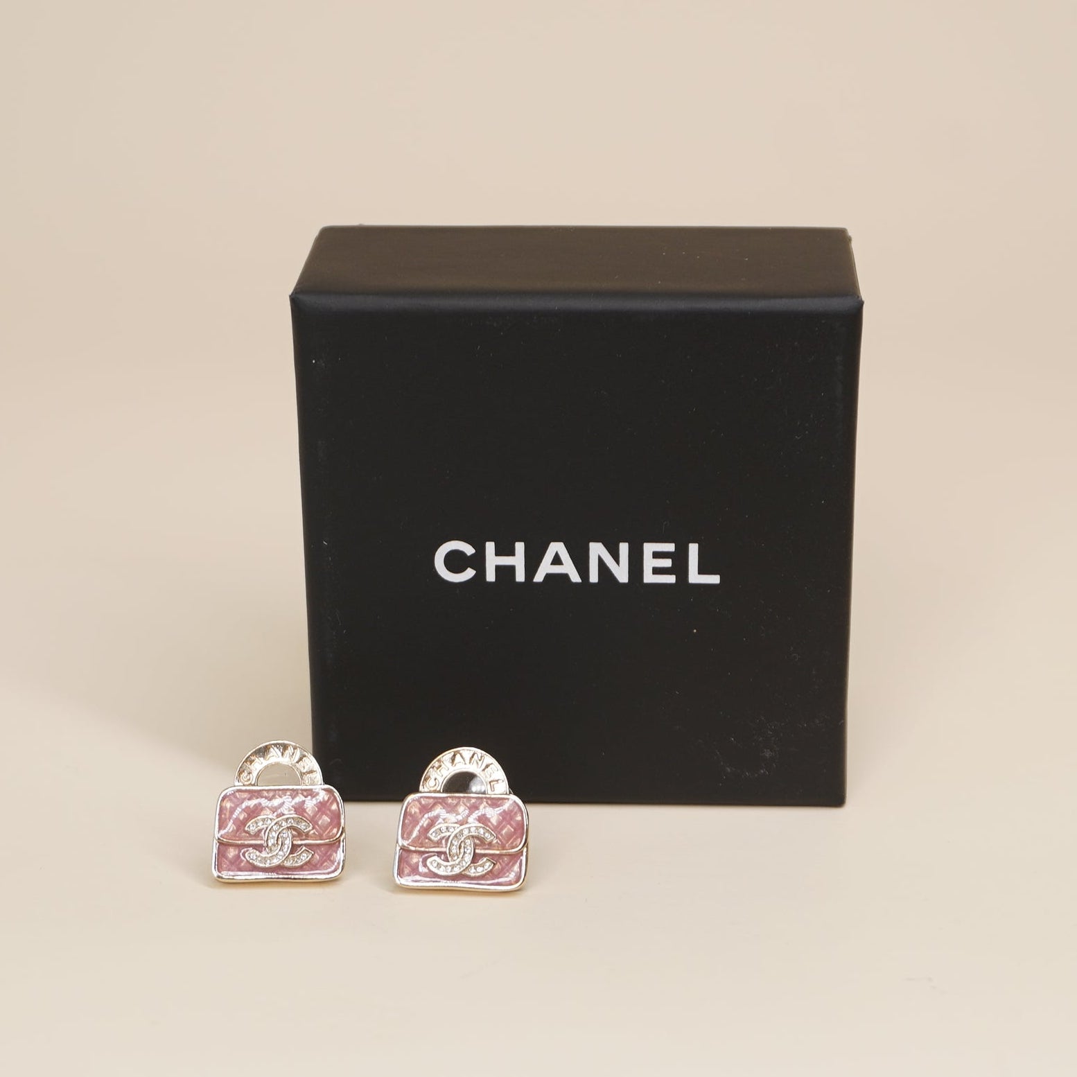 PRE-OWNED CC Earrings Gold Pink Clear Hardware Rhinestones