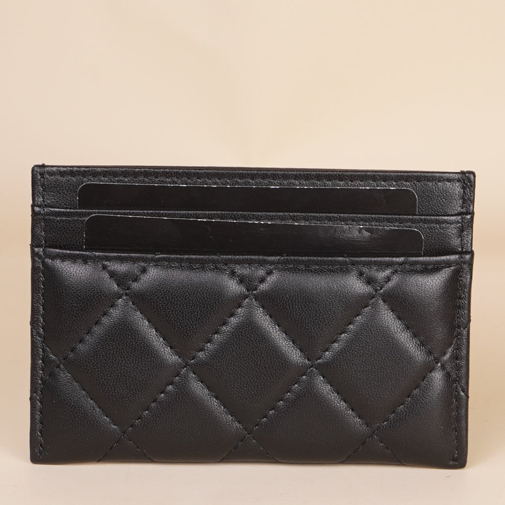 PRE-OWNED CC Quilted Crystal & Pleated Card Holder