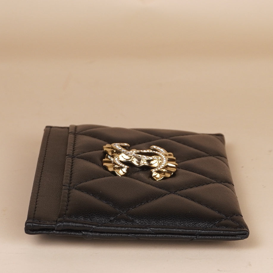 PRE-OWNED CC Quilted Crystal & Pleated Card Holder
