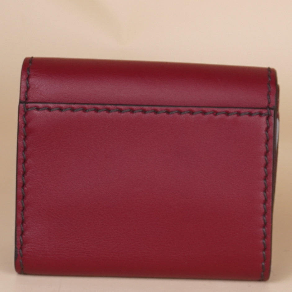 PRE-OWNED CD Trifold Wallet Red Grained Leather Wallet Bag