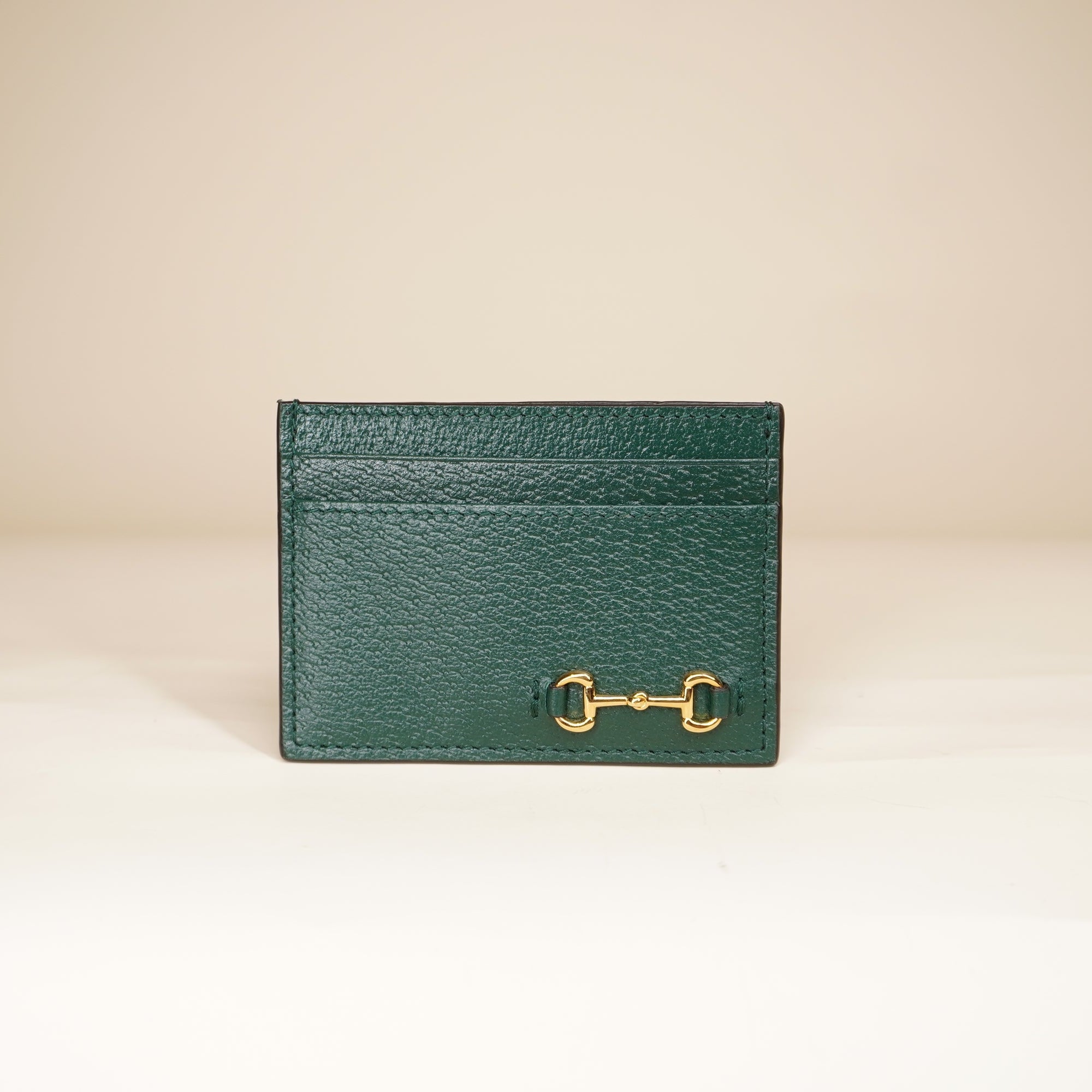 PRE-OWNED GG Green Horsebit Accent Leather Card Holder