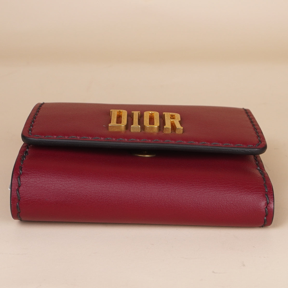 PRE-OWNED CD Trifold Wallet Red Grained Leather Wallet Bag