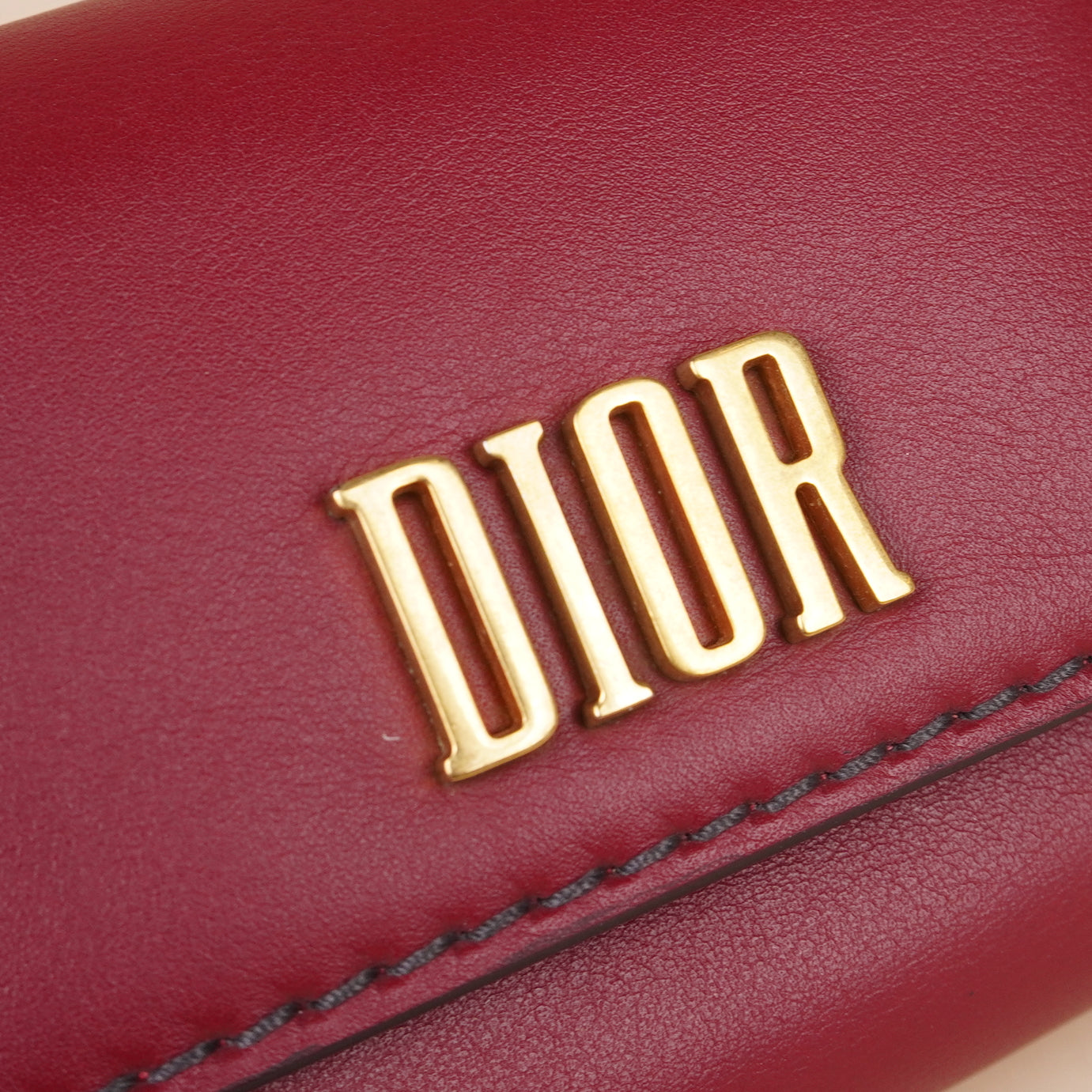 PRE-OWNED CD Trifold Wallet Red Grained Leather Wallet Bag
