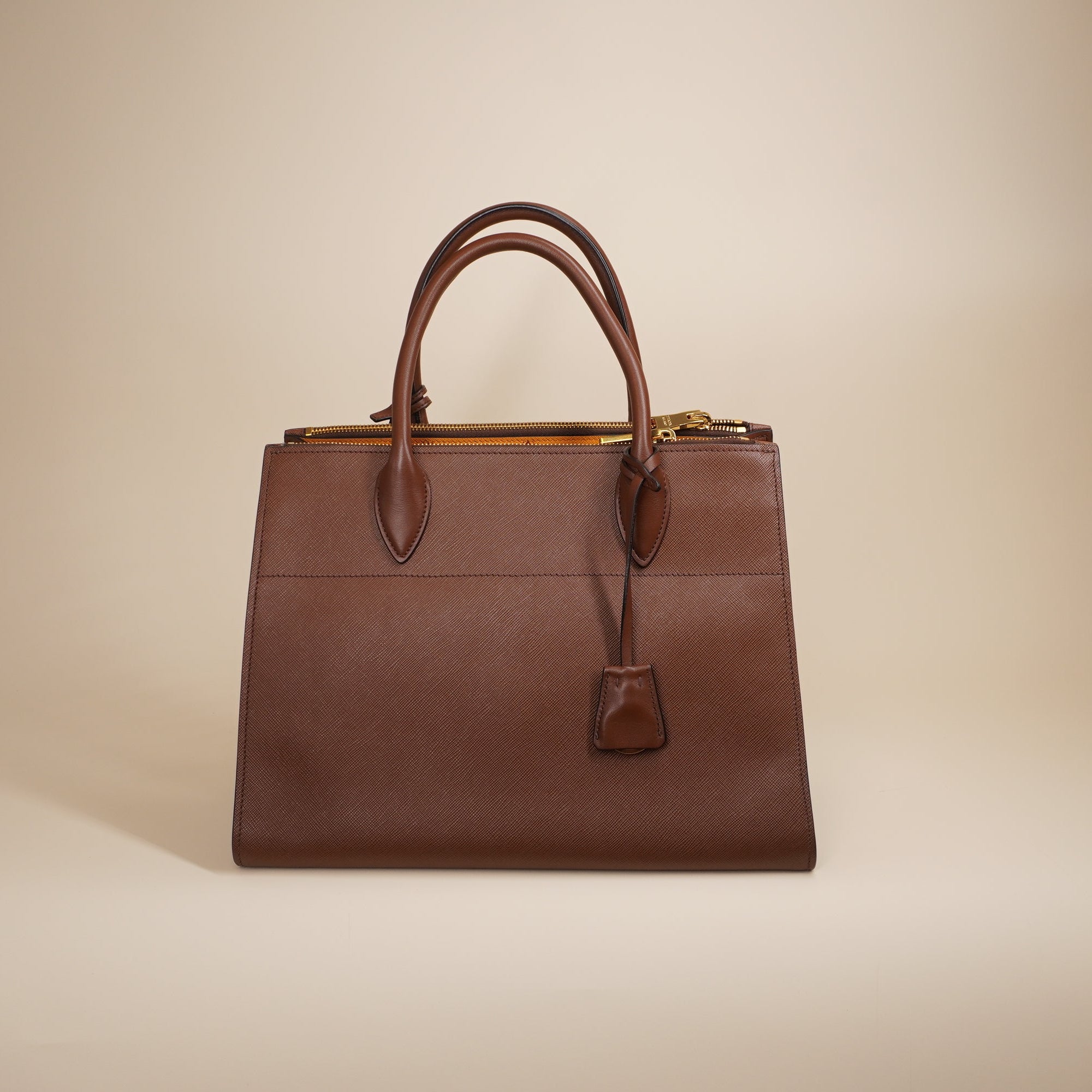 PRE-OWNED Saffiano Leather Paradigme  Brown Tote Shoulder Bag