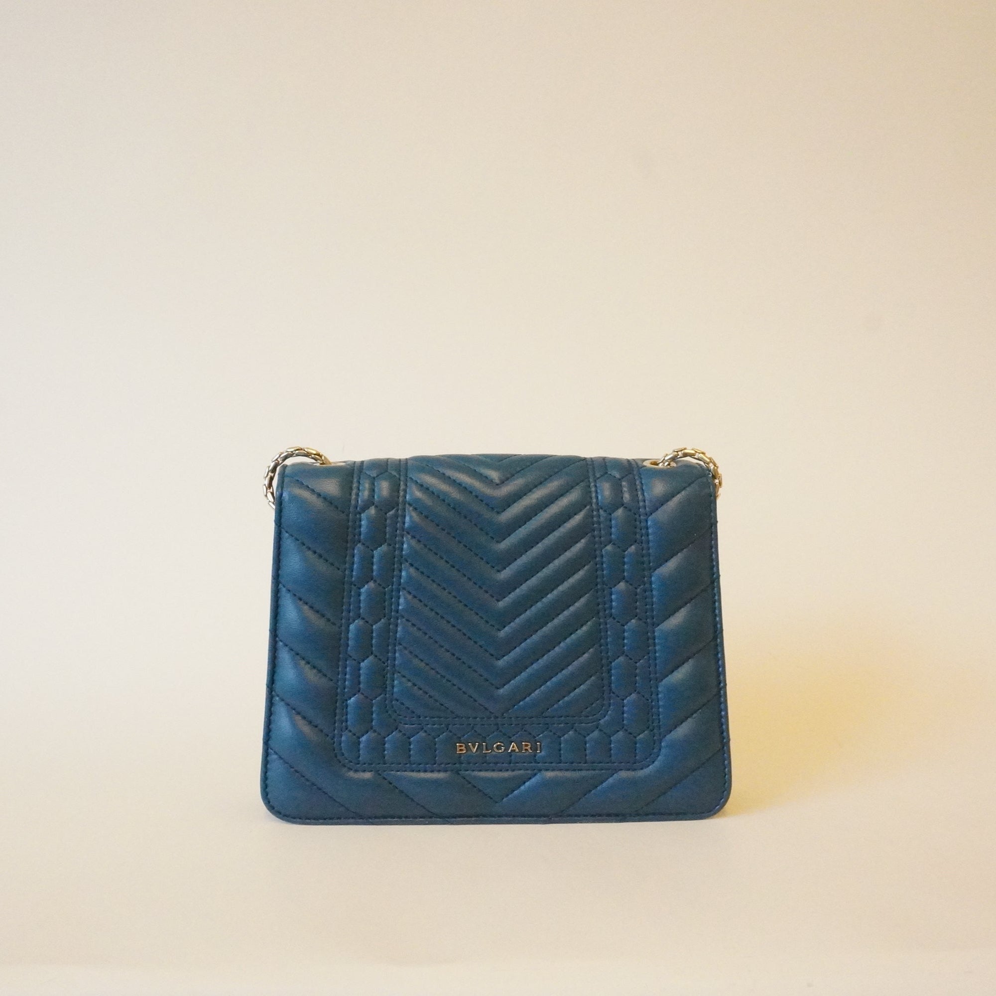 PRE-OWNED Acqua Calfskin Quilted Serpenti Forever Shoulder Bag