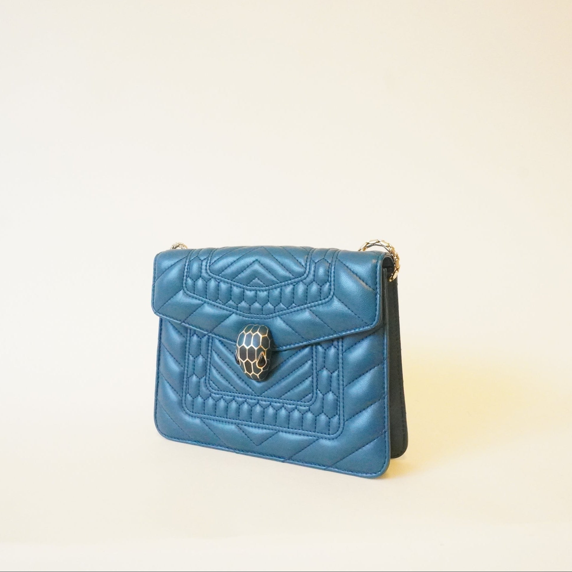 PRE-OWNED Acqua Calfskin Quilted Serpenti Forever Shoulder Bag