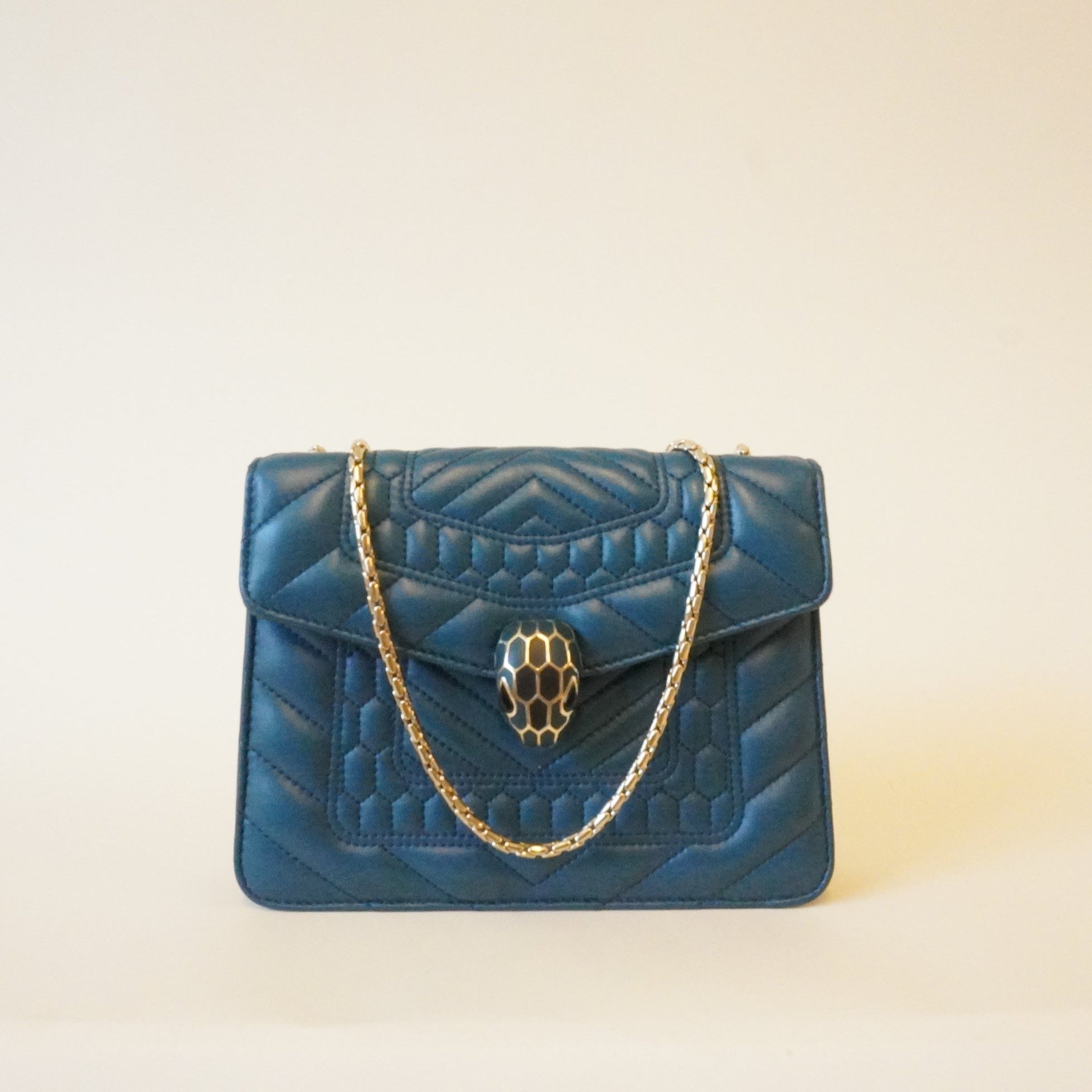 PRE-OWNED Acqua Calfskin Quilted Serpenti Forever Shoulder Bag