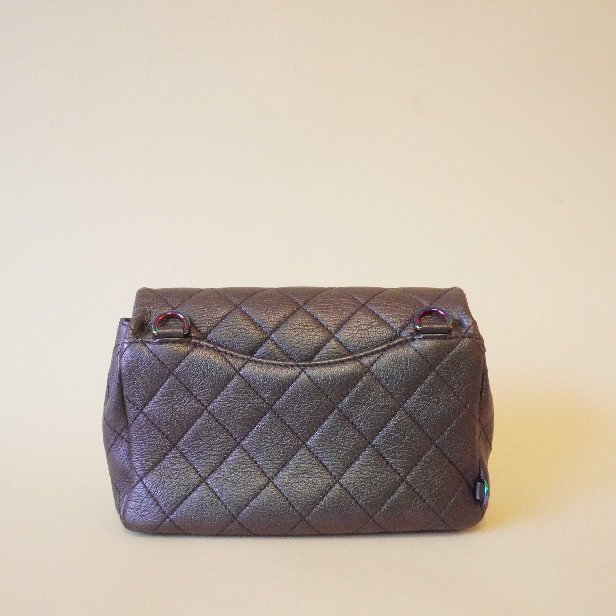 PRE-OWNED CC Purple Iridescent Quilted Lambskin Double Carry Waist Chain Small Flap Bag