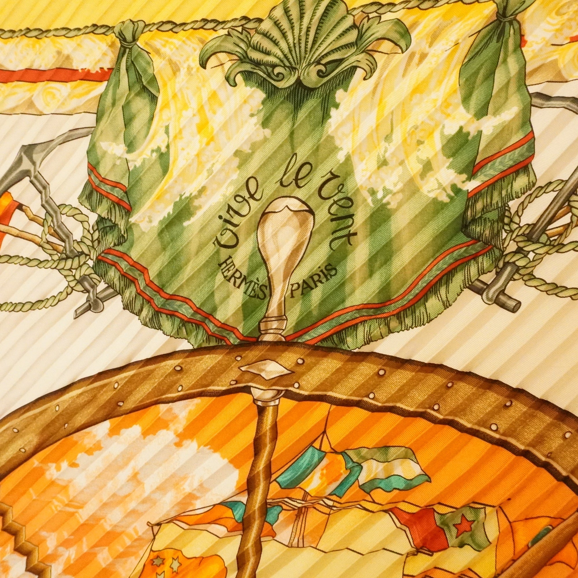 PRE-OWNED Vive Le Vent Silk Scarf with Gold Hardware Chaine D'ancre Scarf Ring