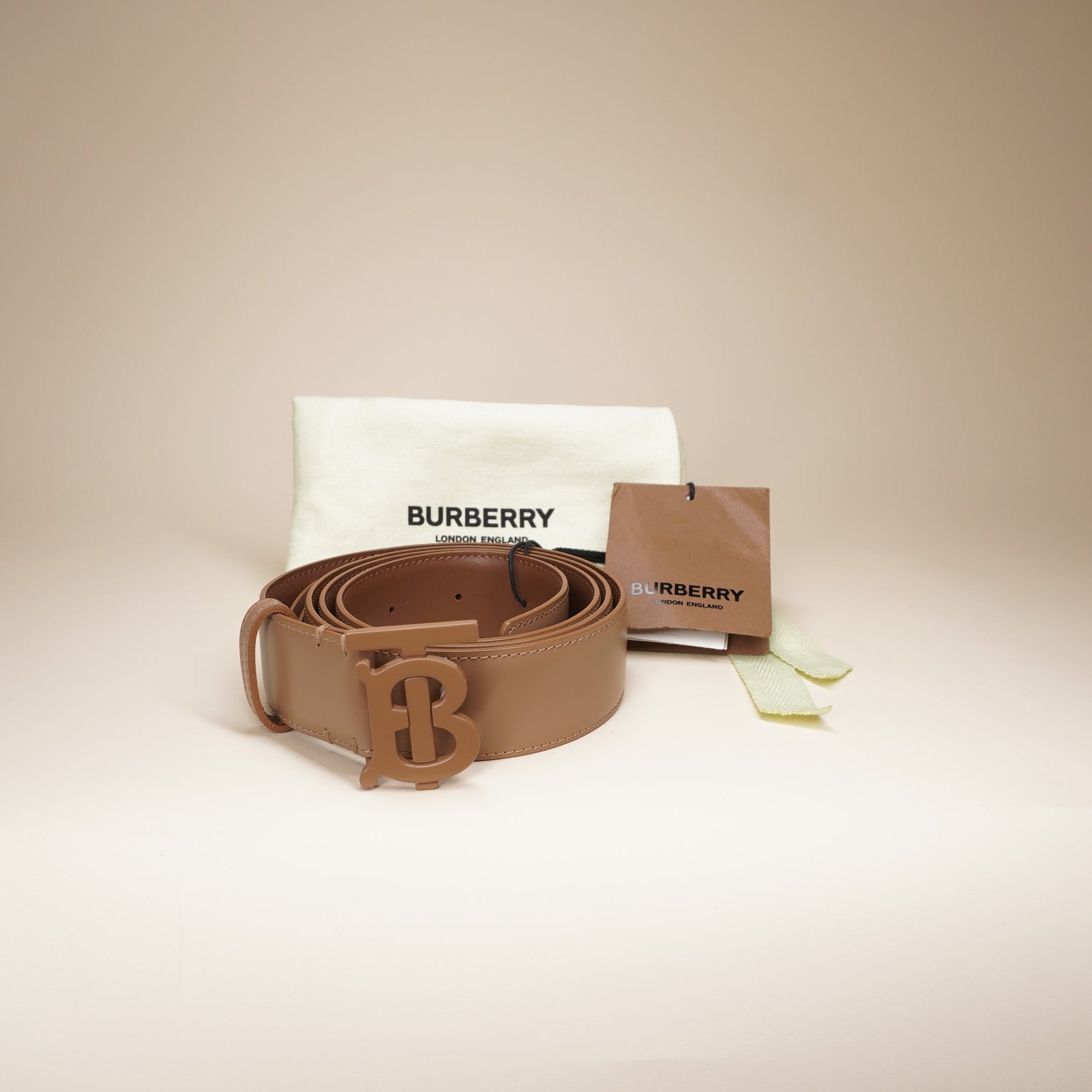 PRE-OWNED TB Reversible Beige Leather Belt L