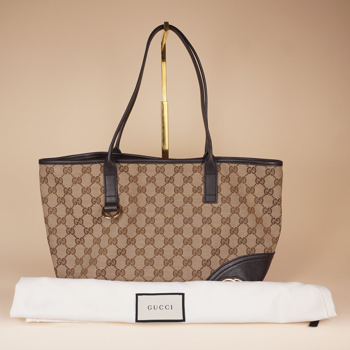 PRE-OWNED GG Monogram Medium New Britt Tote Brown