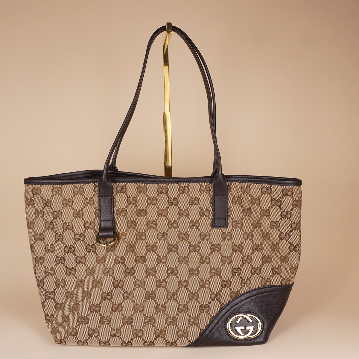 PRE-OWNED GG Monogram Medium New Britt Tote Brown