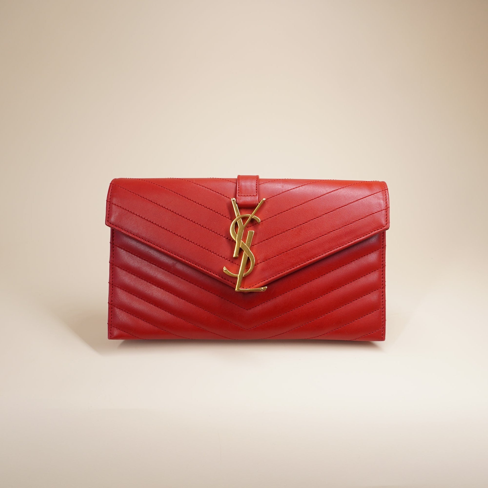 YSL Envelope Clutch Red Smooth Leather 