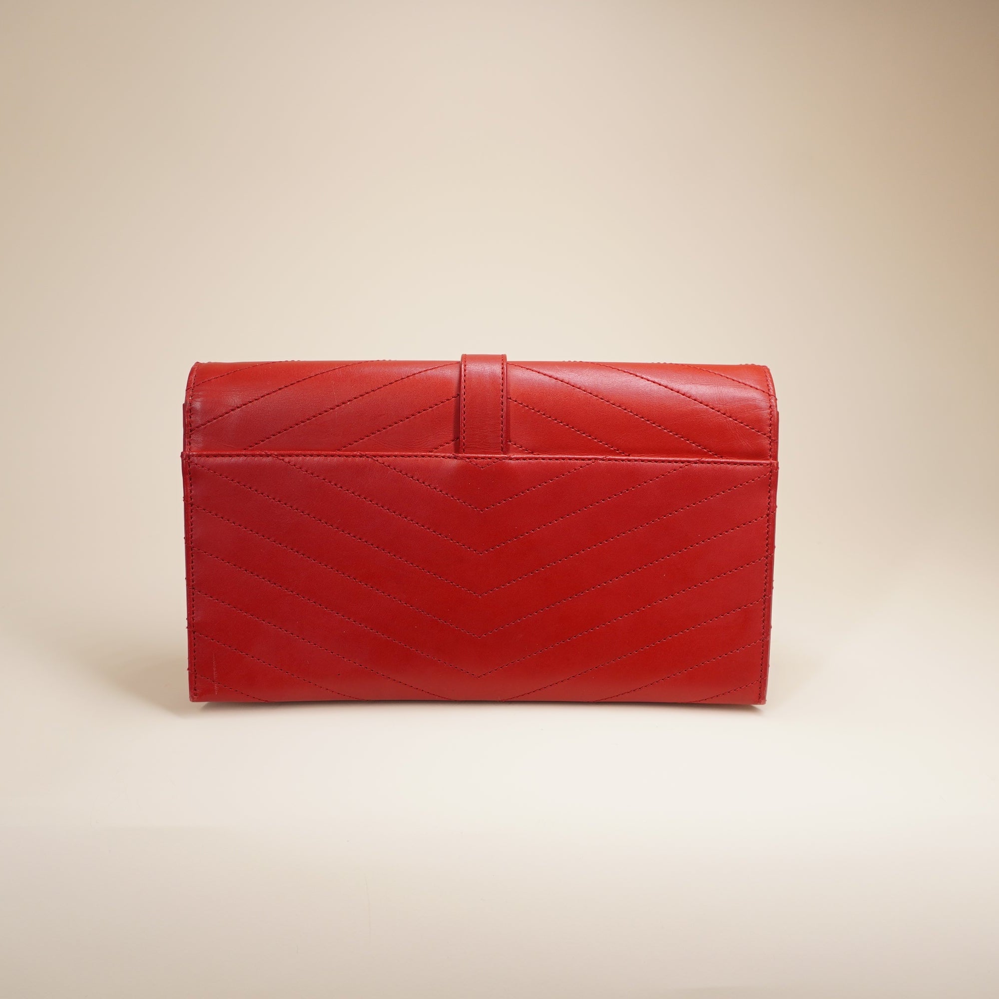 YSL Envelope Clutch Red Smooth Leather 