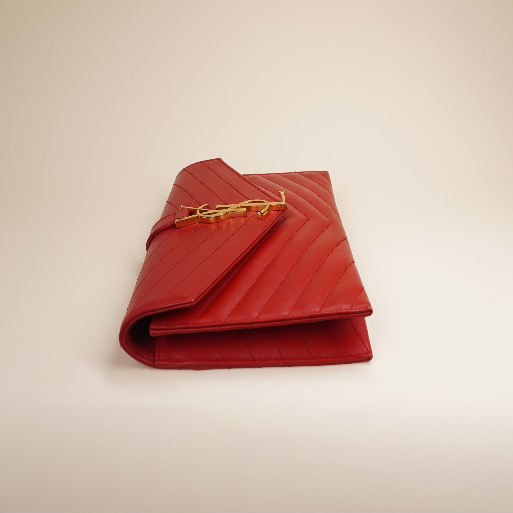 YSL Envelope Clutch Red Smooth Leather 