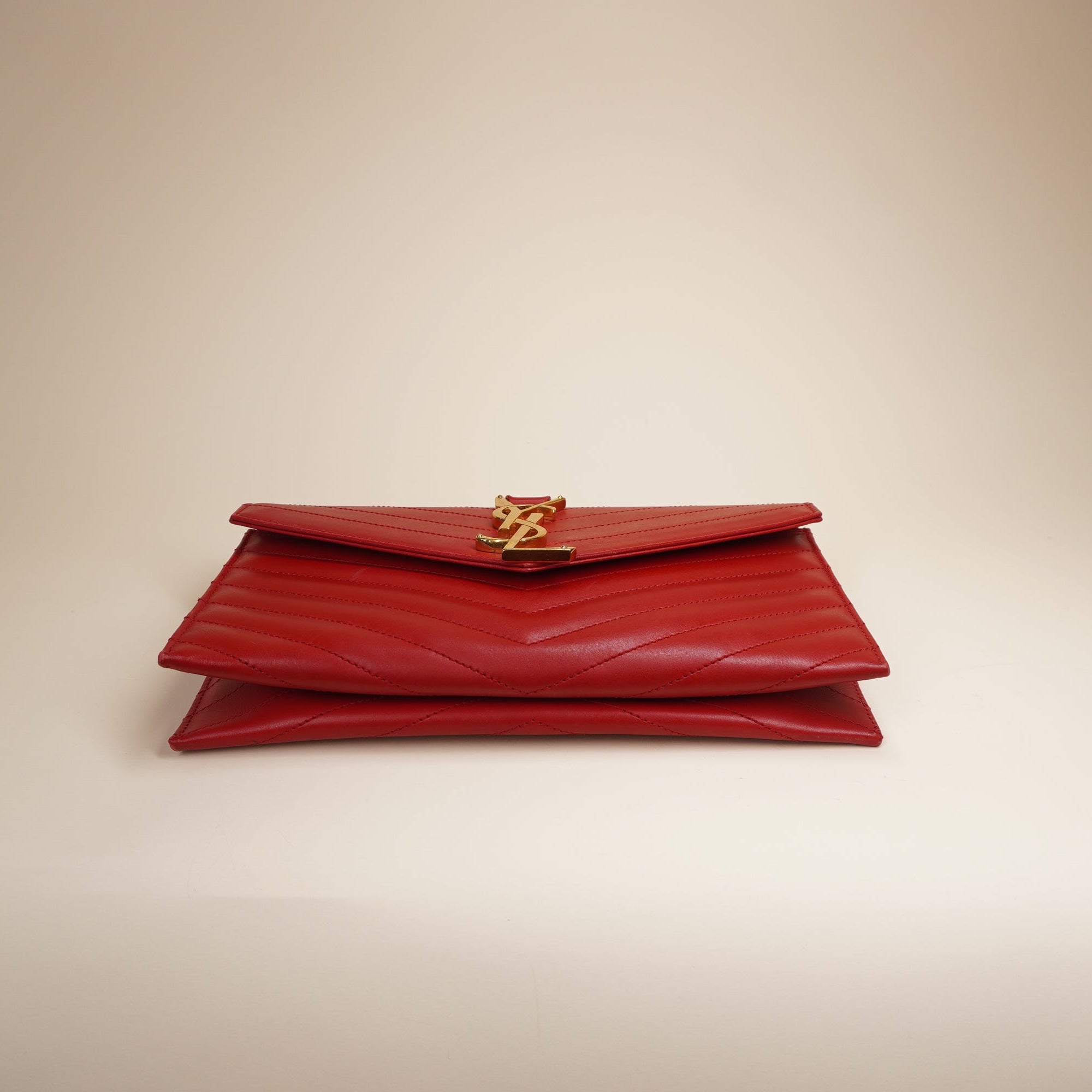 YSL Envelope Clutch Red Smooth Leather 