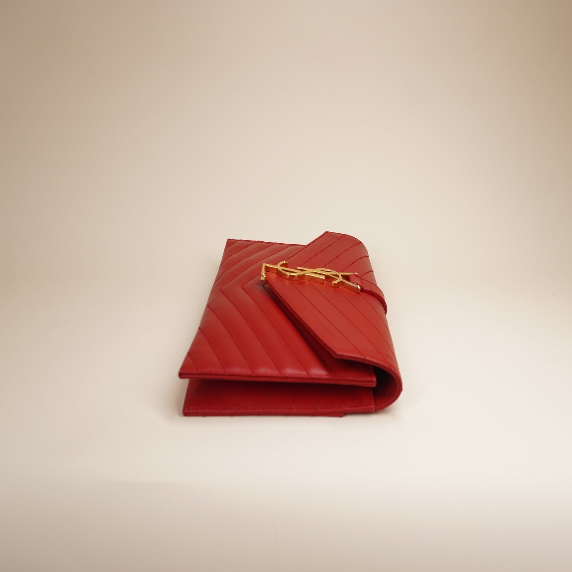 YSL Envelope Clutch Red Smooth Leather 