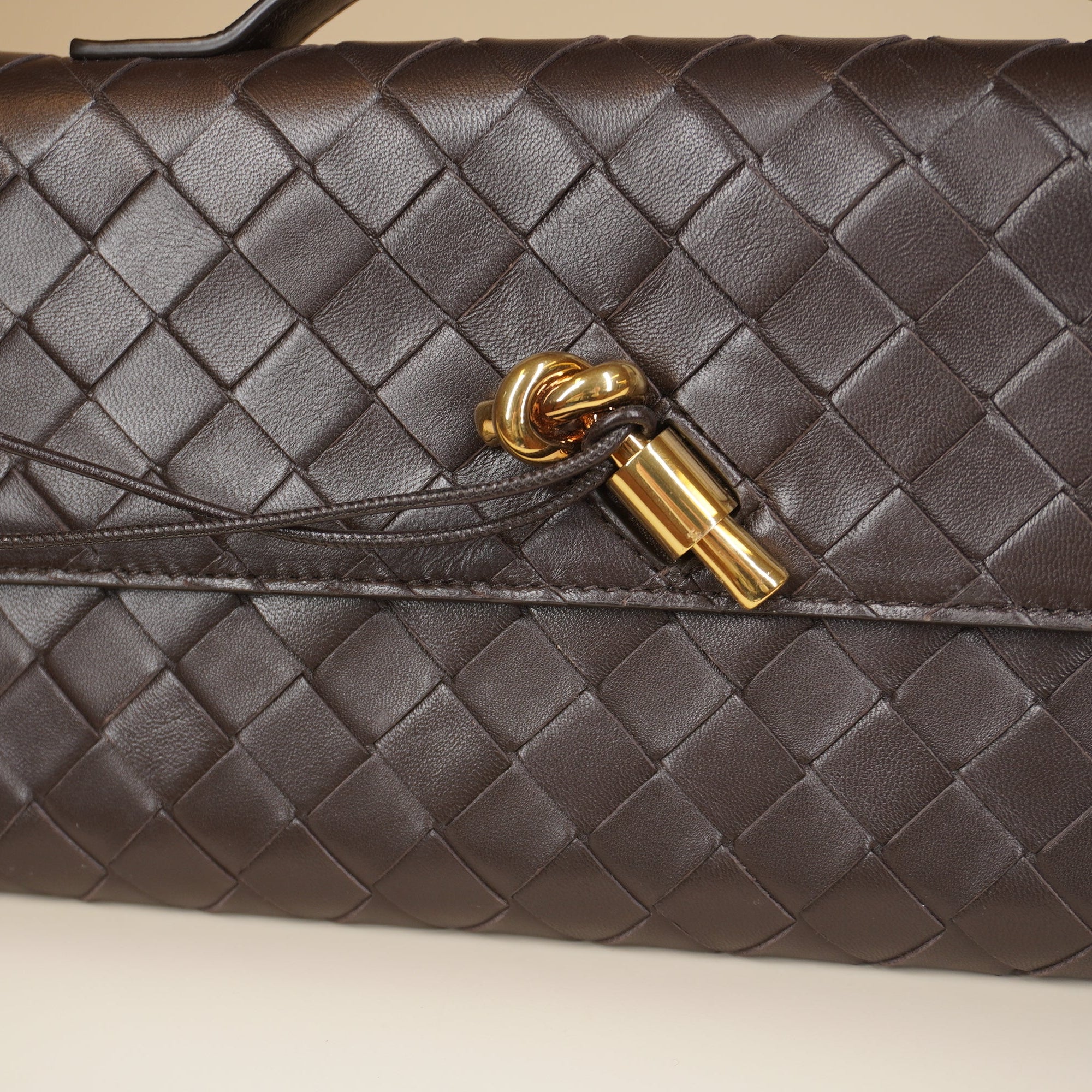 PRE-OWNED Nappa Intrecciato Long Andiamo Top Handle Clutch Black