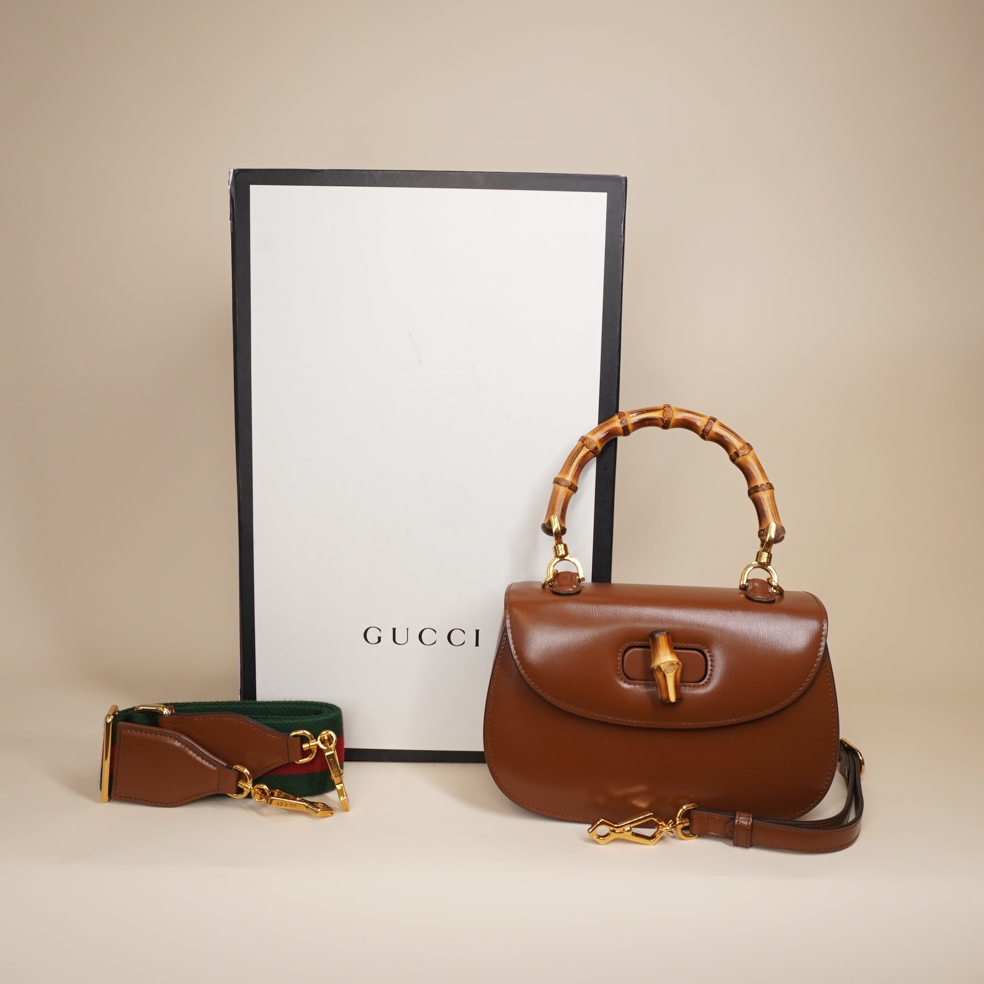 PRE-OWNED GG Bamboo 1947 Brown Calfskin Shoulder Bag