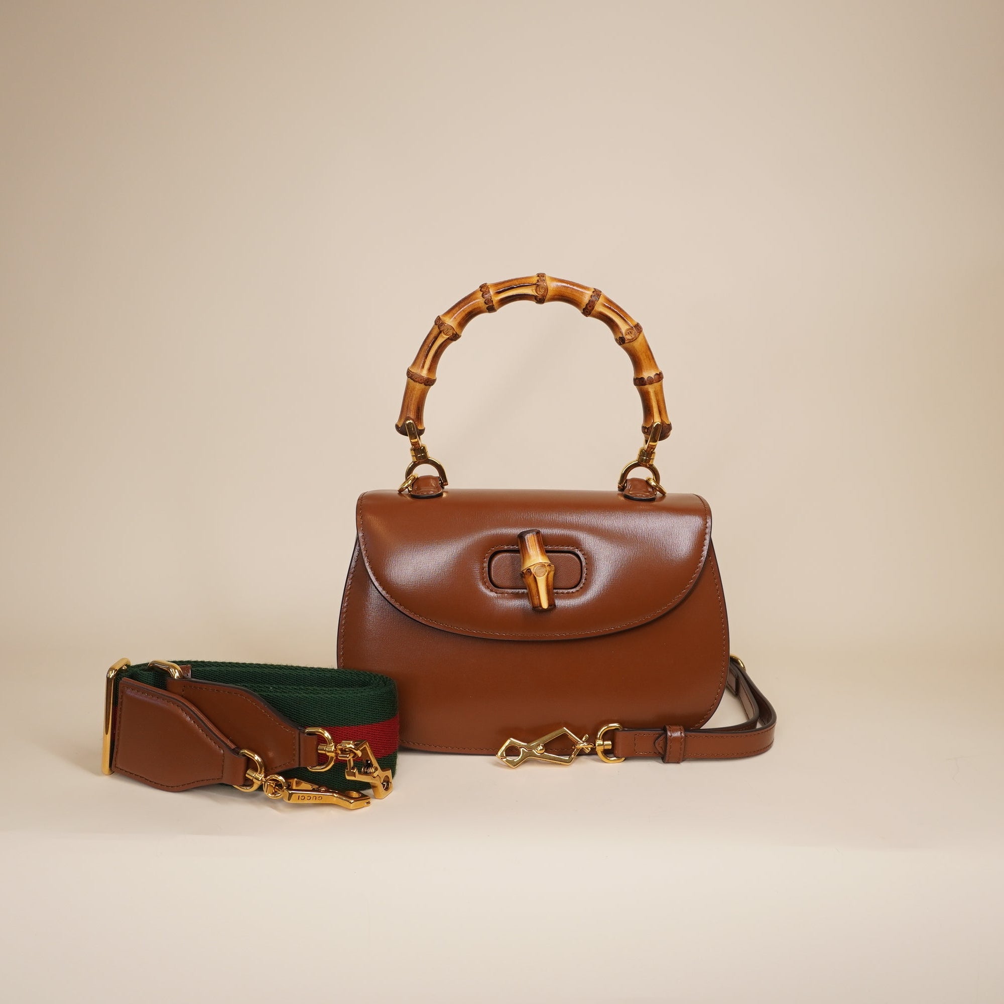 PRE-OWNED GG Bamboo 1947 Brown Calfskin Shoulder Bag